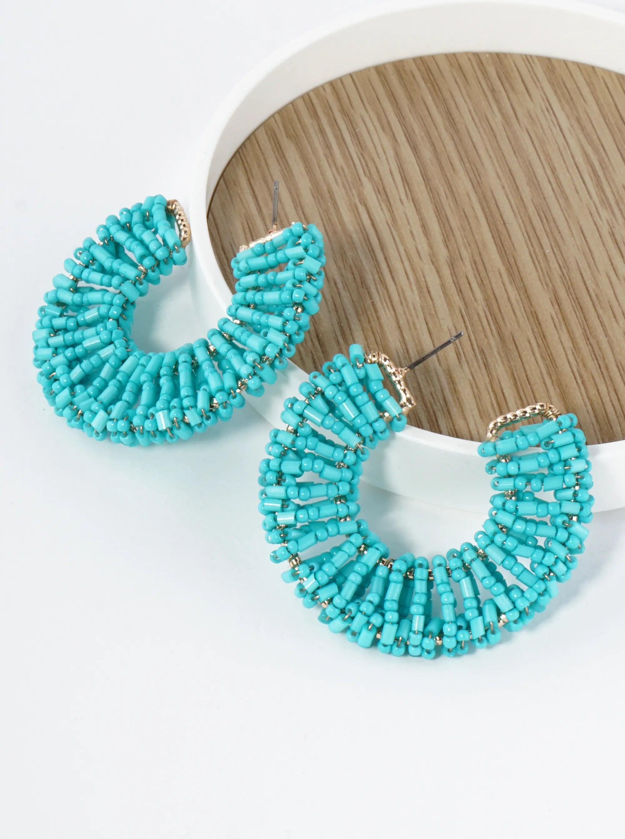 Glass Beads Wire Wrapped 45mm Wide Hoop Earrings