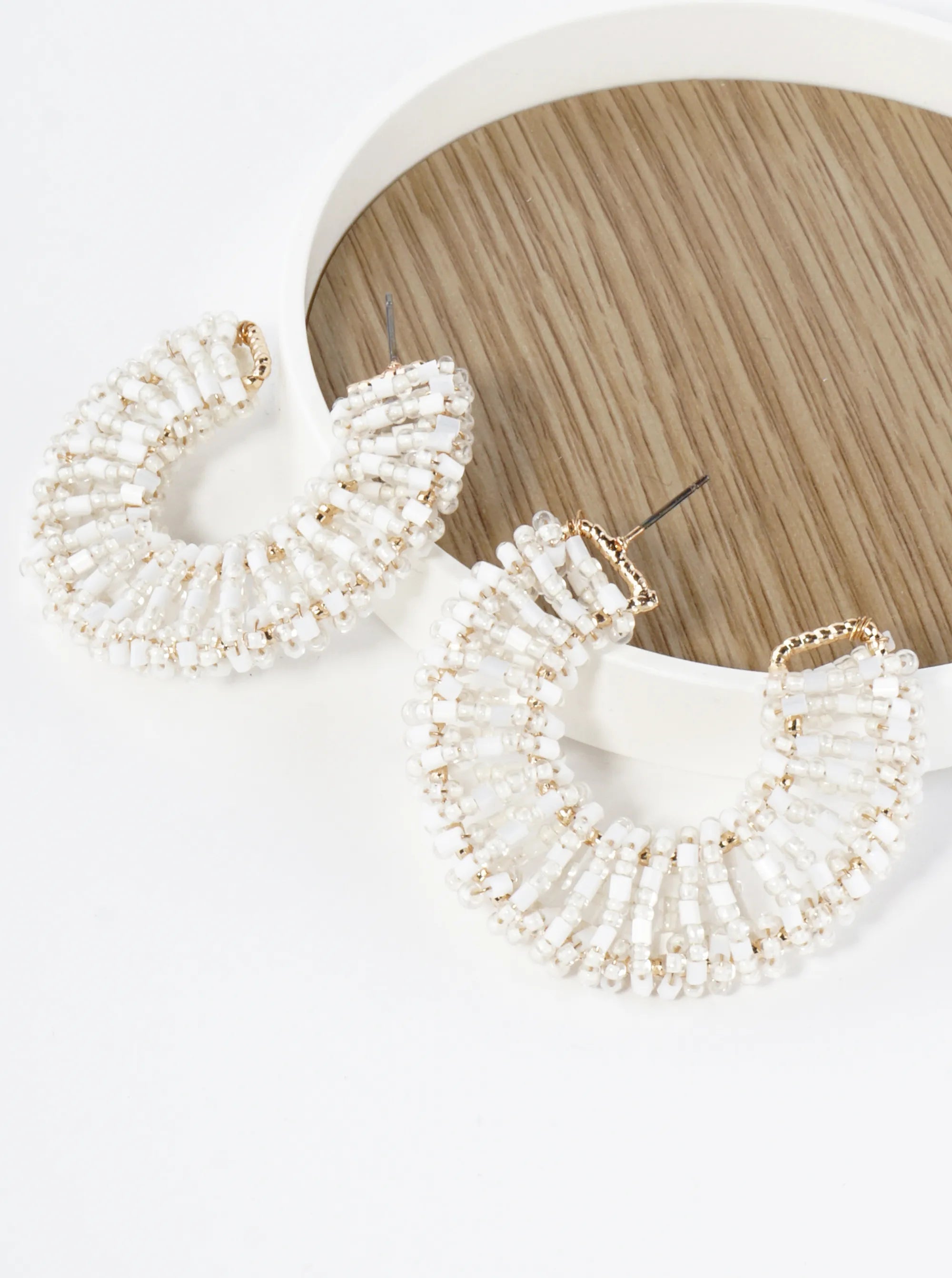 Glass Beads Wire Wrapped 45mm Wide Hoop Earrings