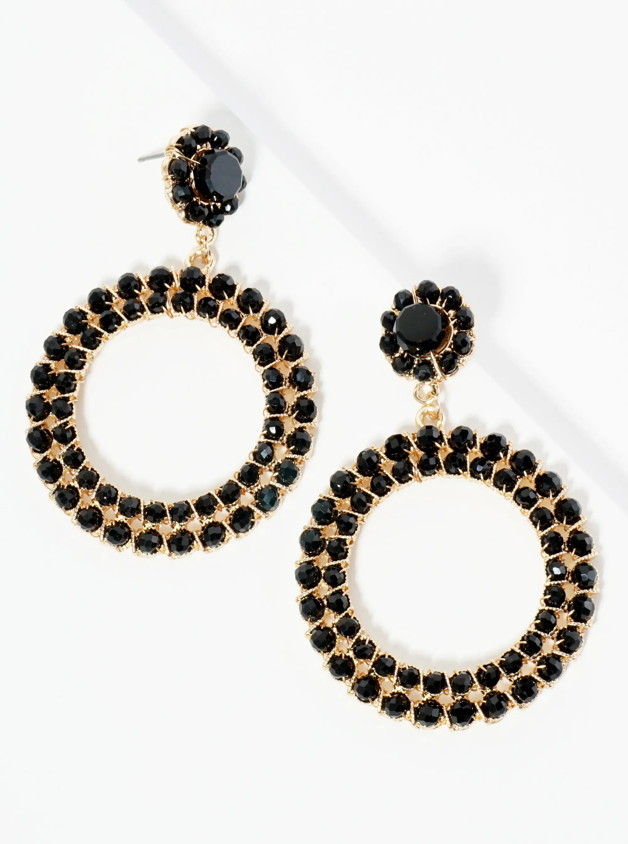 Glass Beads Wire Wrapped Circle Drop Statement Earrings