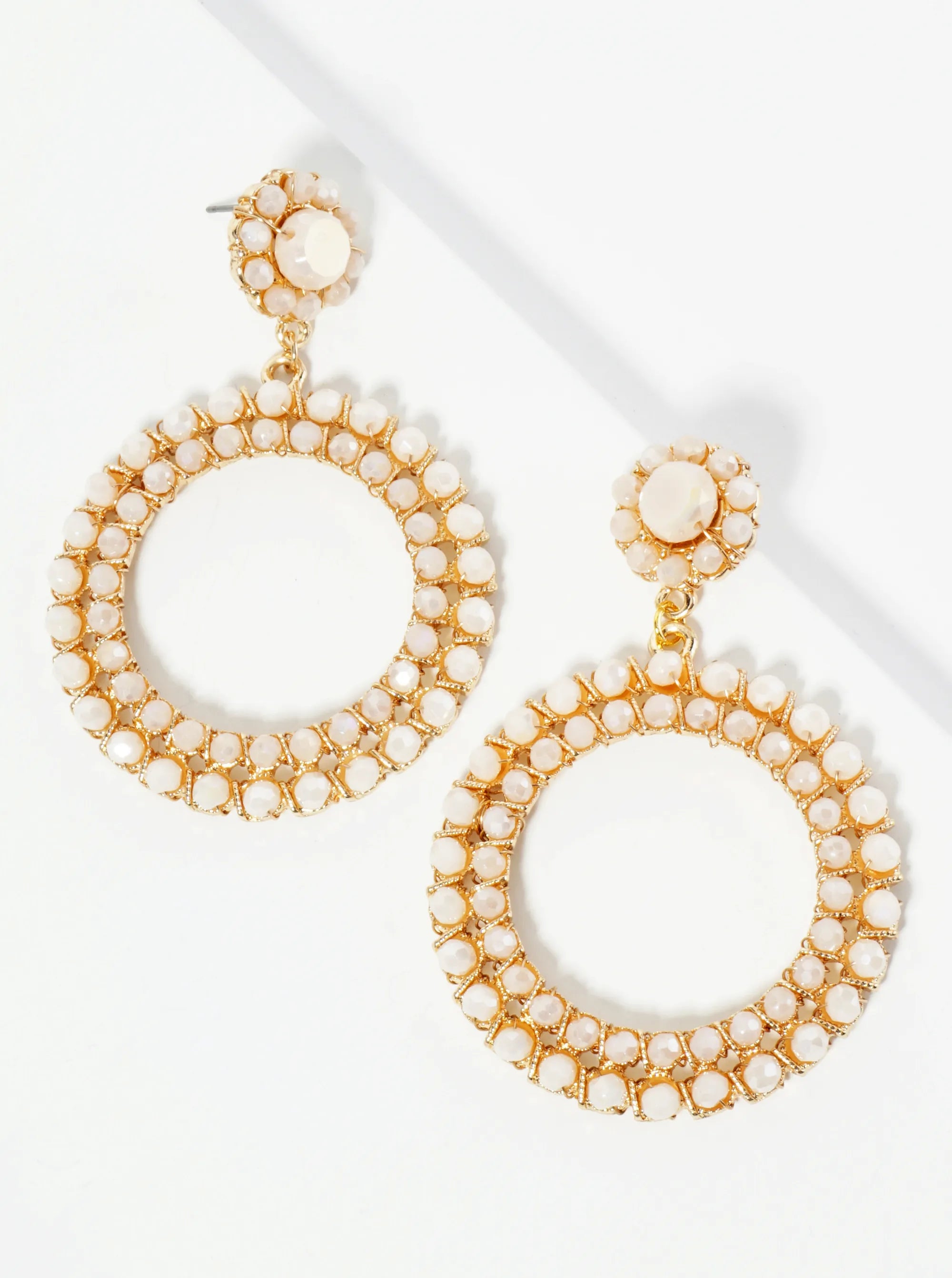 Glass Beads Wire Wrapped Circle Drop Statement Earrings