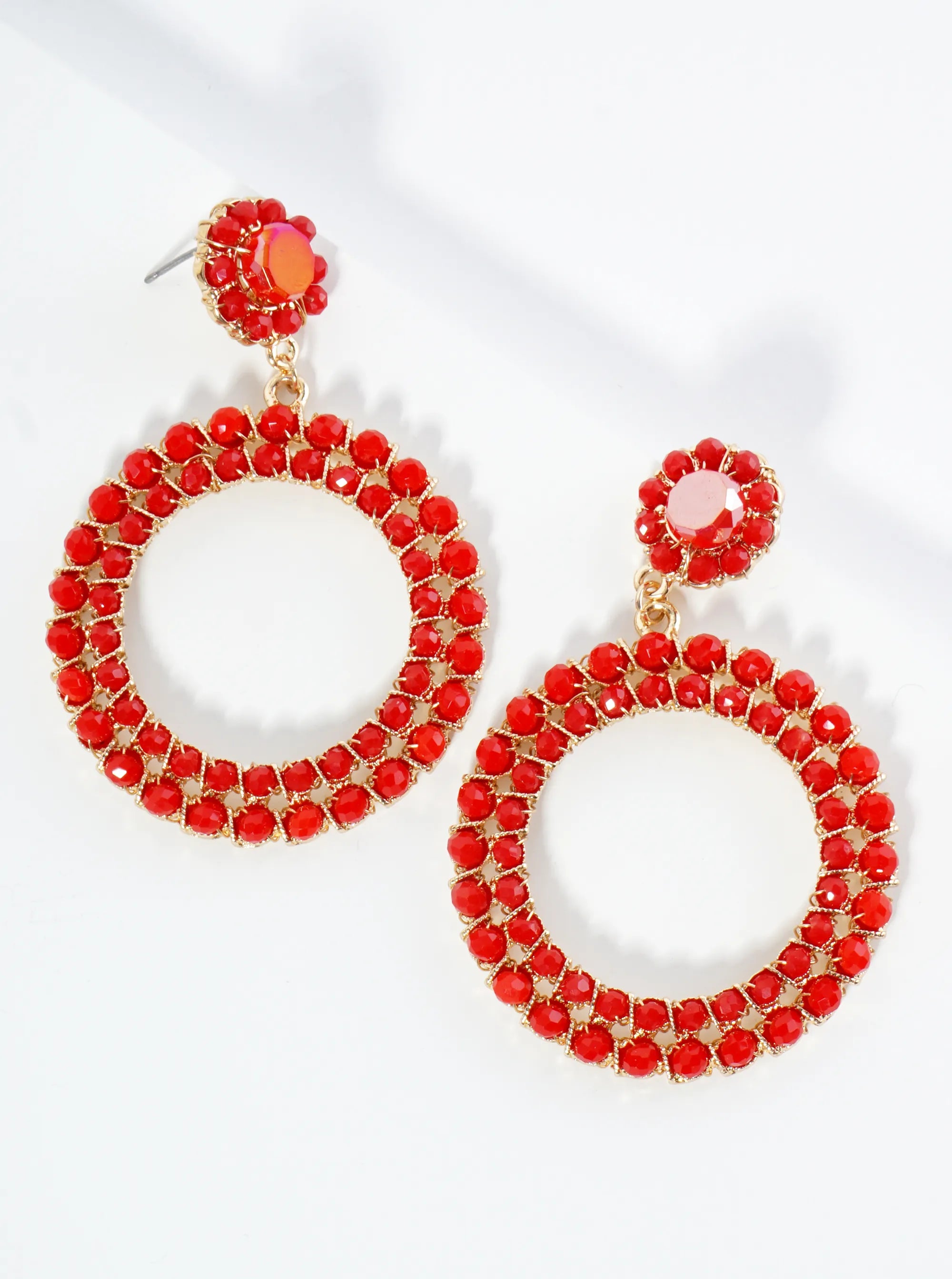 Glass Beads Wire Wrapped Circle Drop Statement Earrings