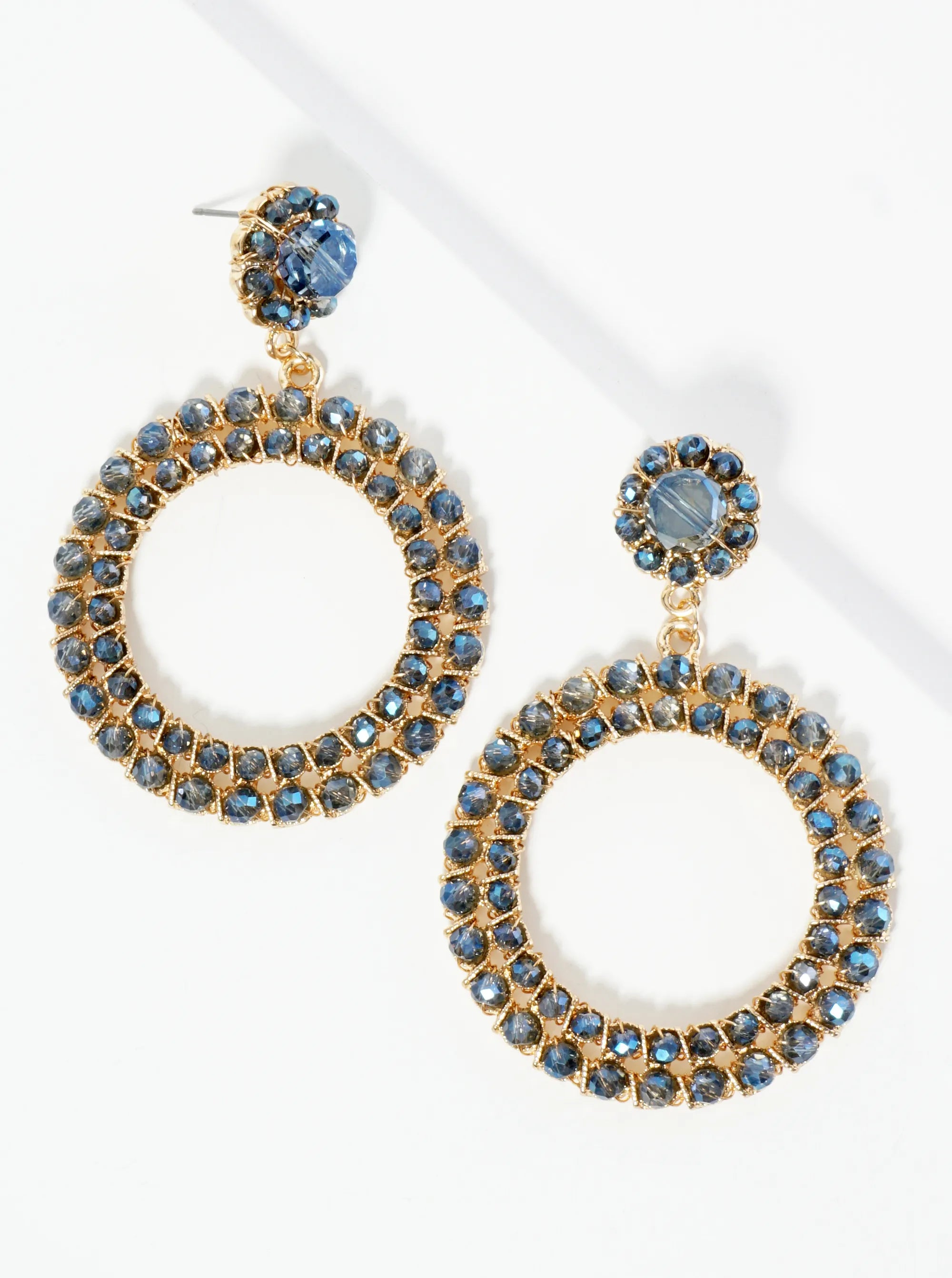 Glass Beads Wire Wrapped Circle Drop Statement Earrings