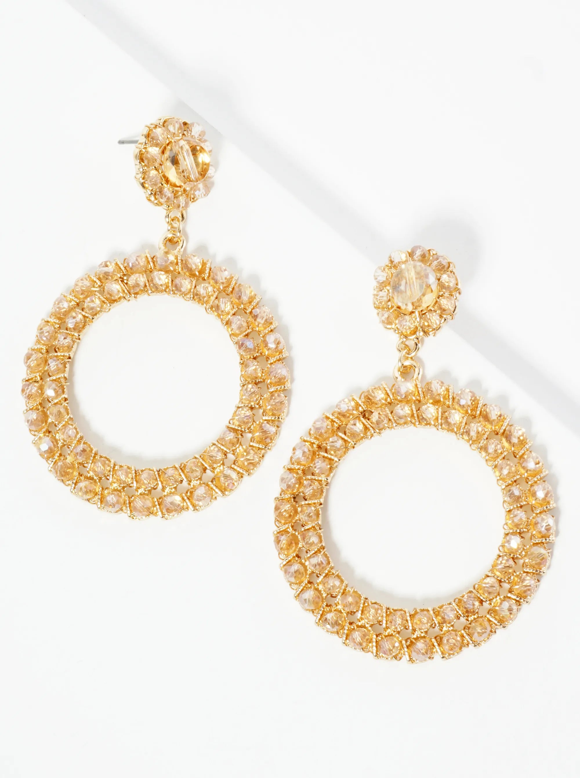 Glass Beads Wire Wrapped Circle Drop Statement Earrings