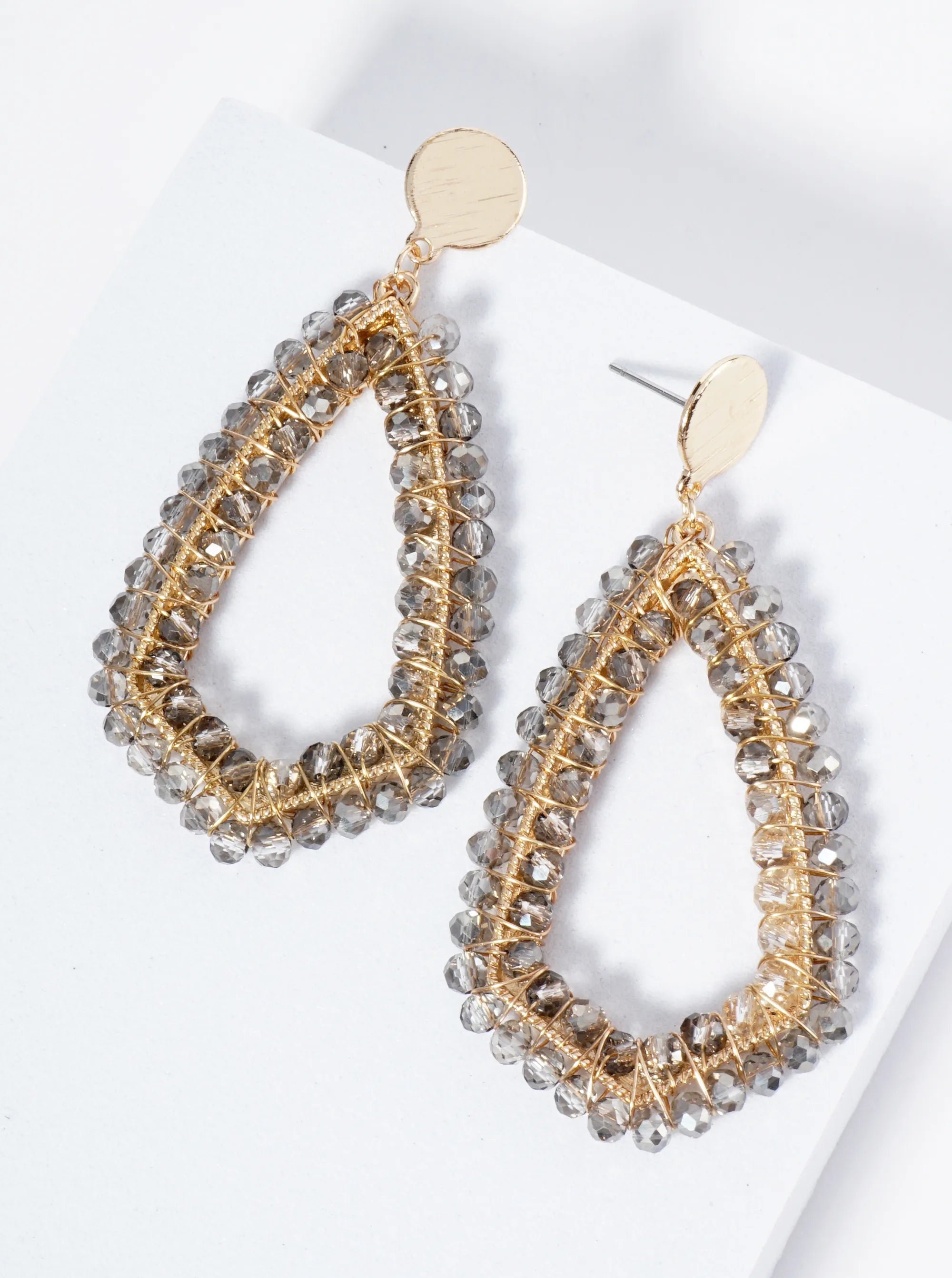 Glass Beads Wire Wrapped Dangle Post Earrings