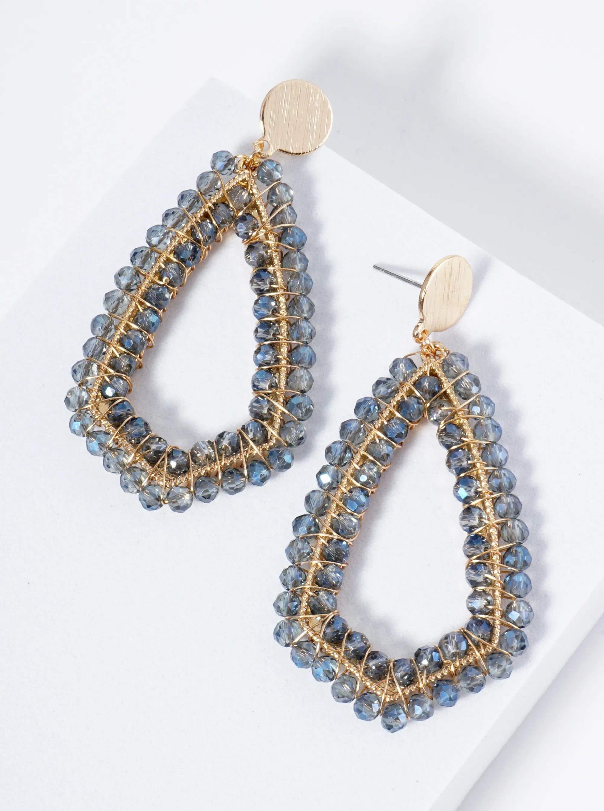 Glass Beads Wire Wrapped Dangle Post Earrings