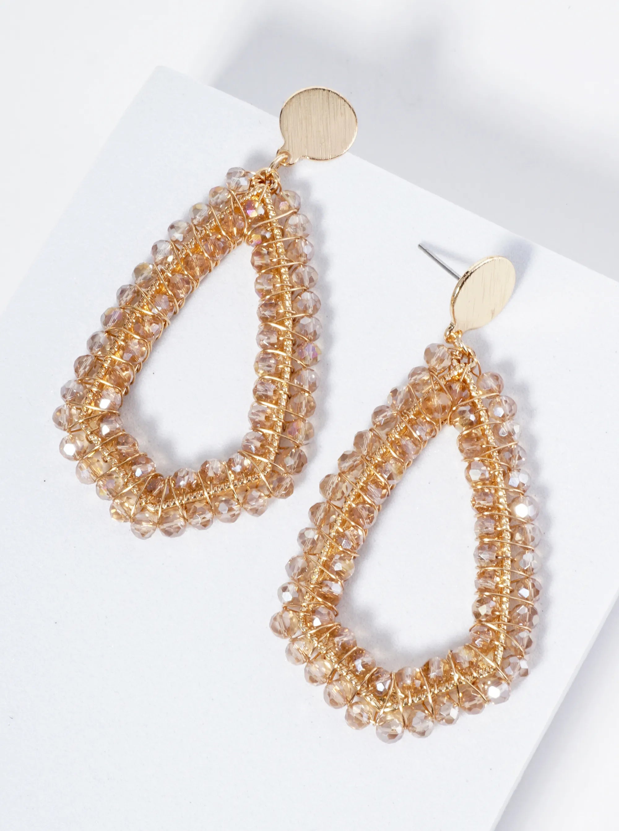 Glass Beads Wire Wrapped Dangle Post Earrings