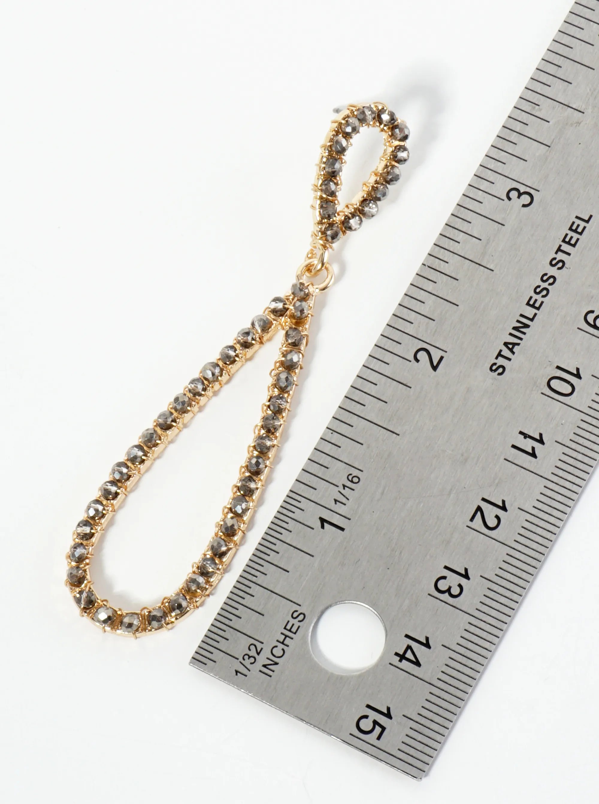 Glass Beads Wire Wrapped Elongated Double Teardrop Dangle Post Earrings