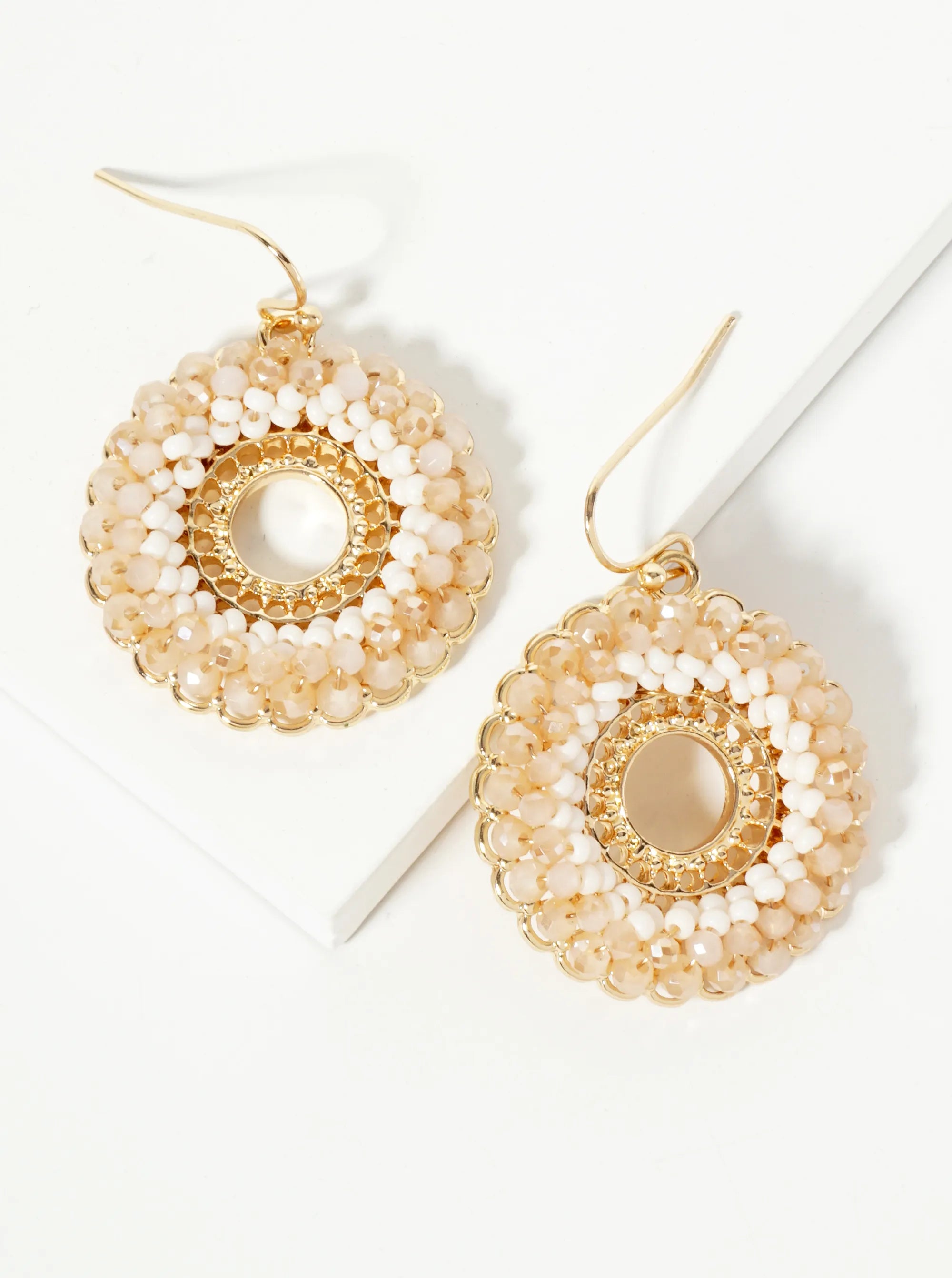 Glass Beads Wire Wrapped Filigree Circle Dangle Earrings
