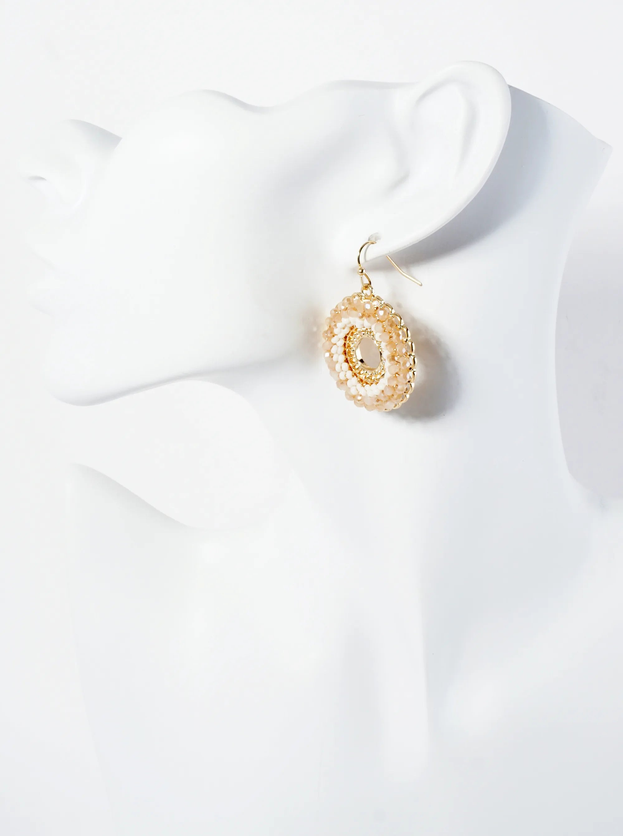 Glass Beads Wire Wrapped Filigree Circle Dangle Earrings