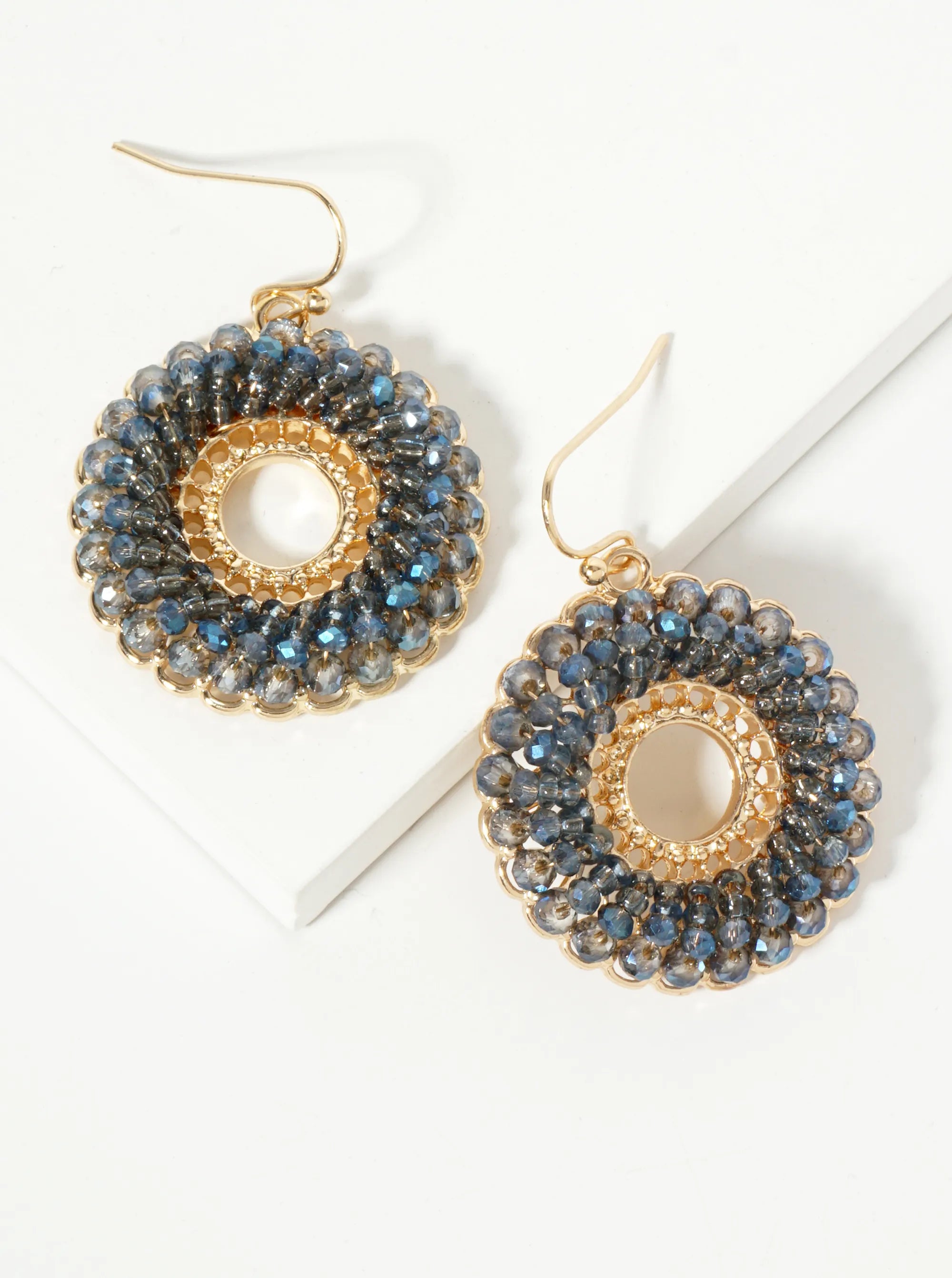 Glass Beads Wire Wrapped Filigree Circle Dangle Earrings