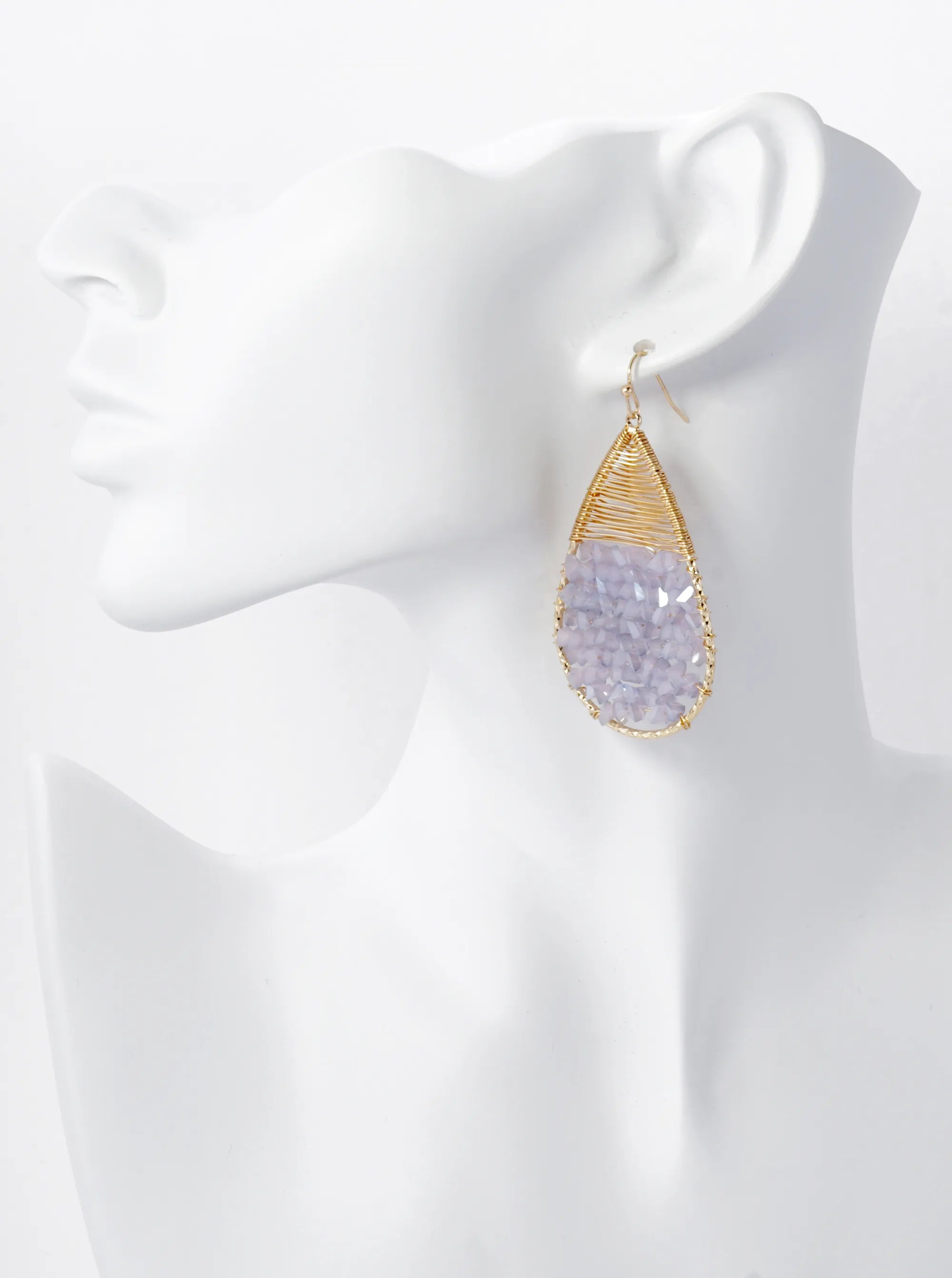 Glass Beads Wire Wrapped Teardrop Dangle Earrings
