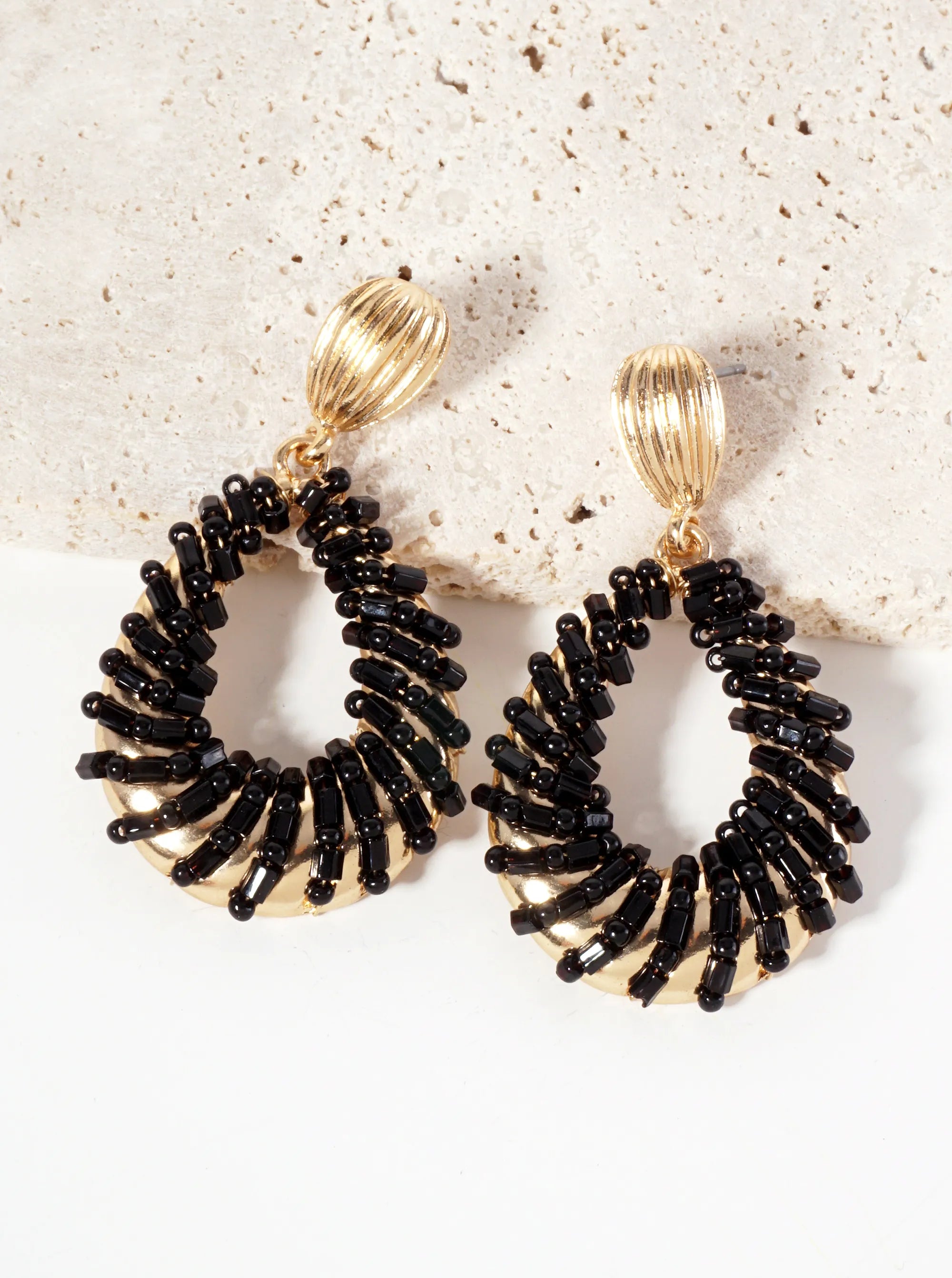 Glass-Beads Wire-Wrapped Teardrop Dangle Post Earrings