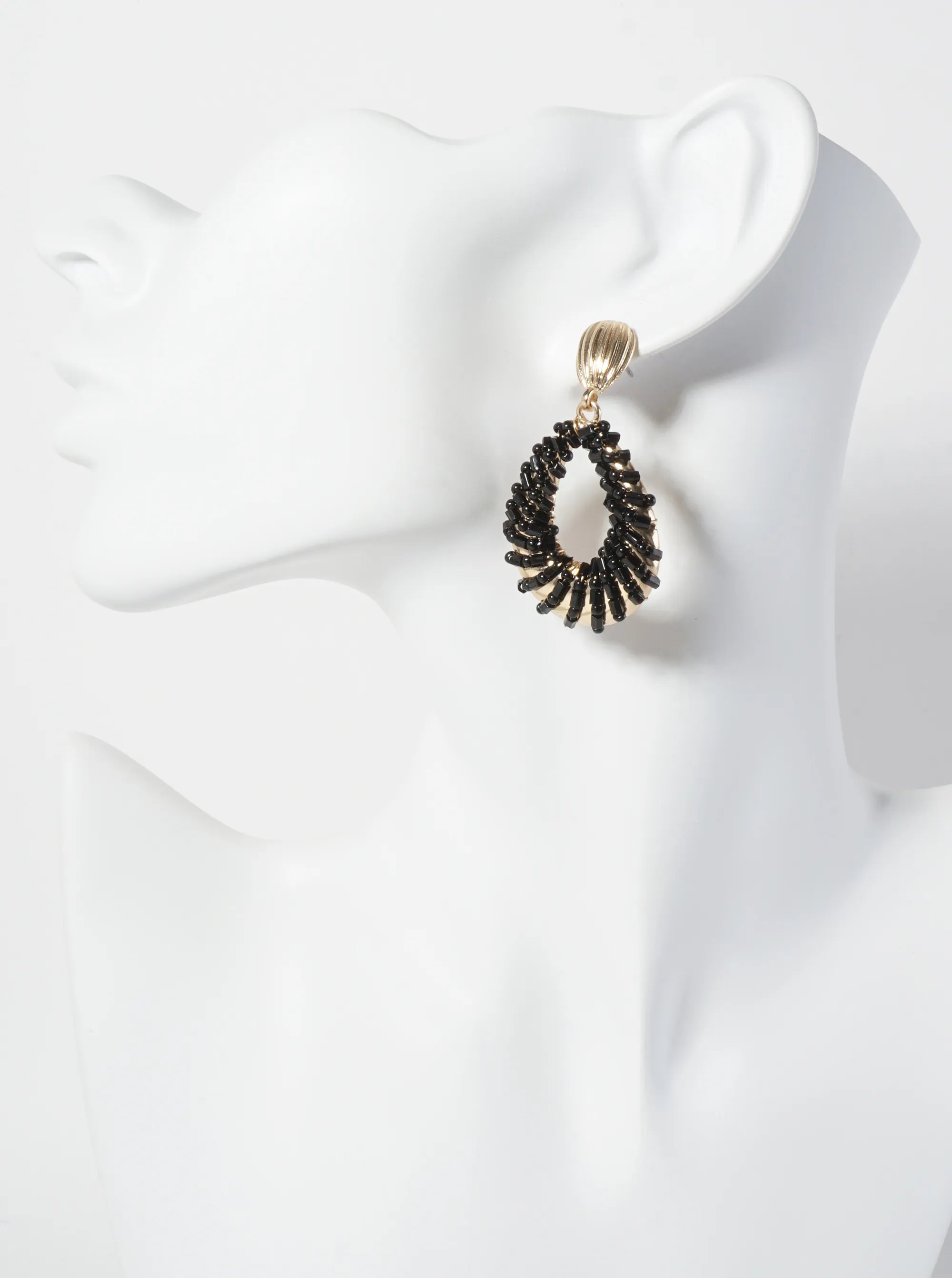 Glass-Beads Wire-Wrapped Teardrop Dangle Post Earrings