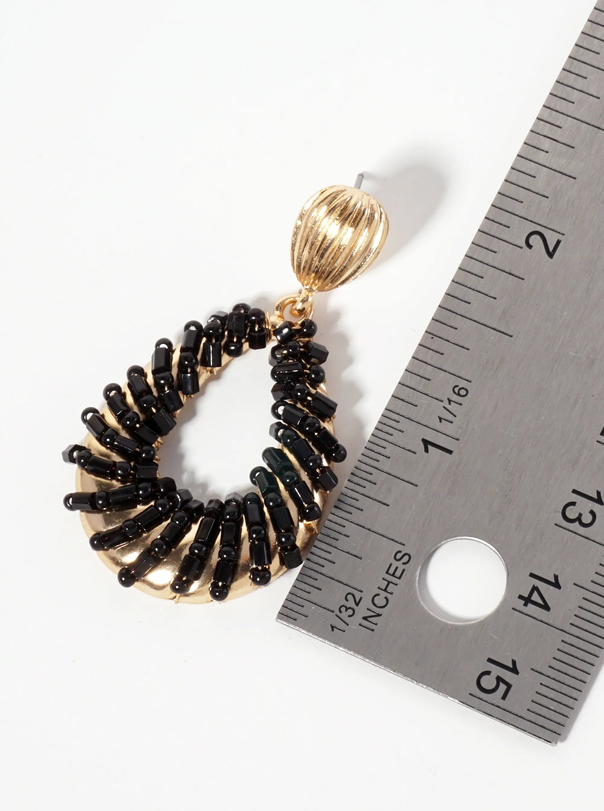 Glass-Beads Wire-Wrapped Teardrop Dangle Post Earrings