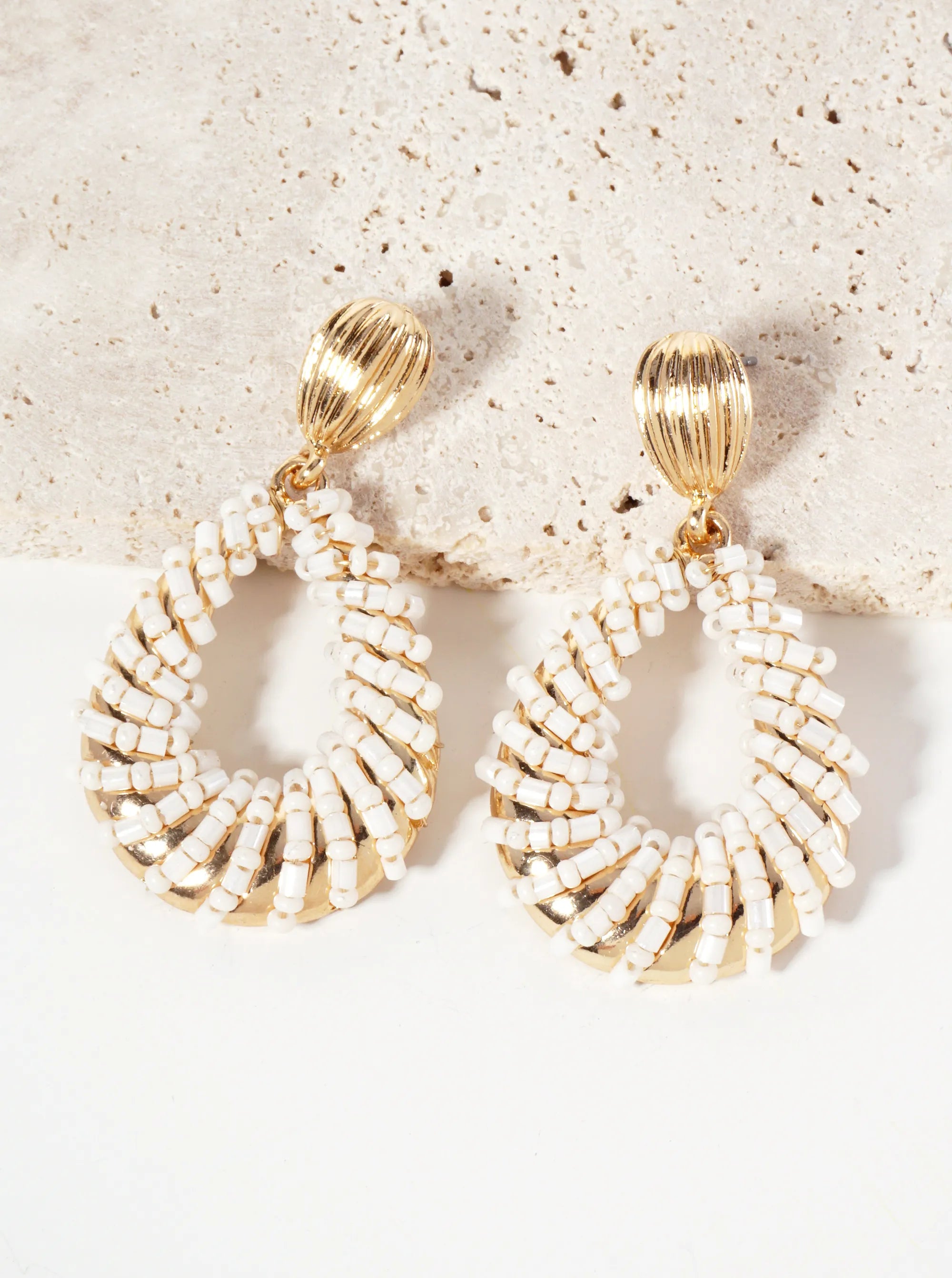 Glass-Beads Wire-Wrapped Teardrop Dangle Post Earrings