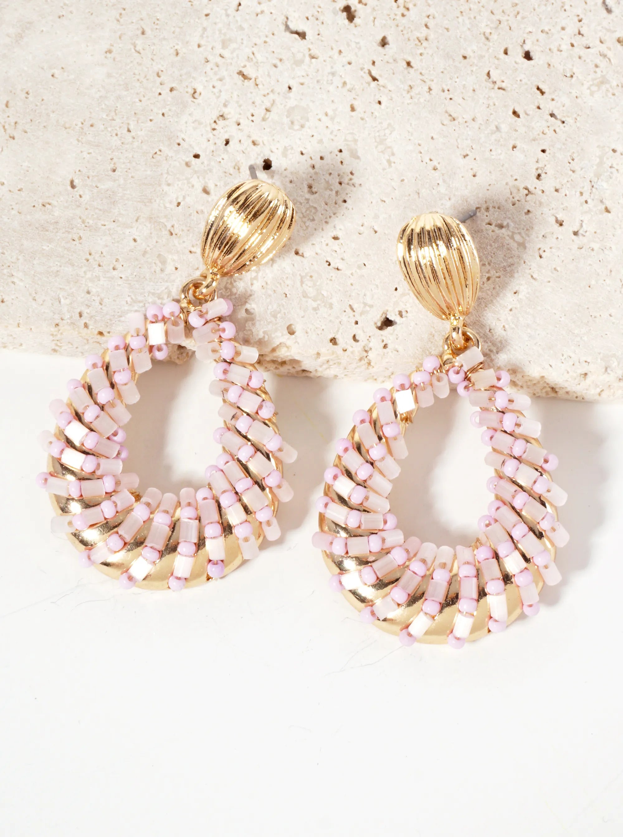 Glass-Beads Wire-Wrapped Teardrop Dangle Post Earrings