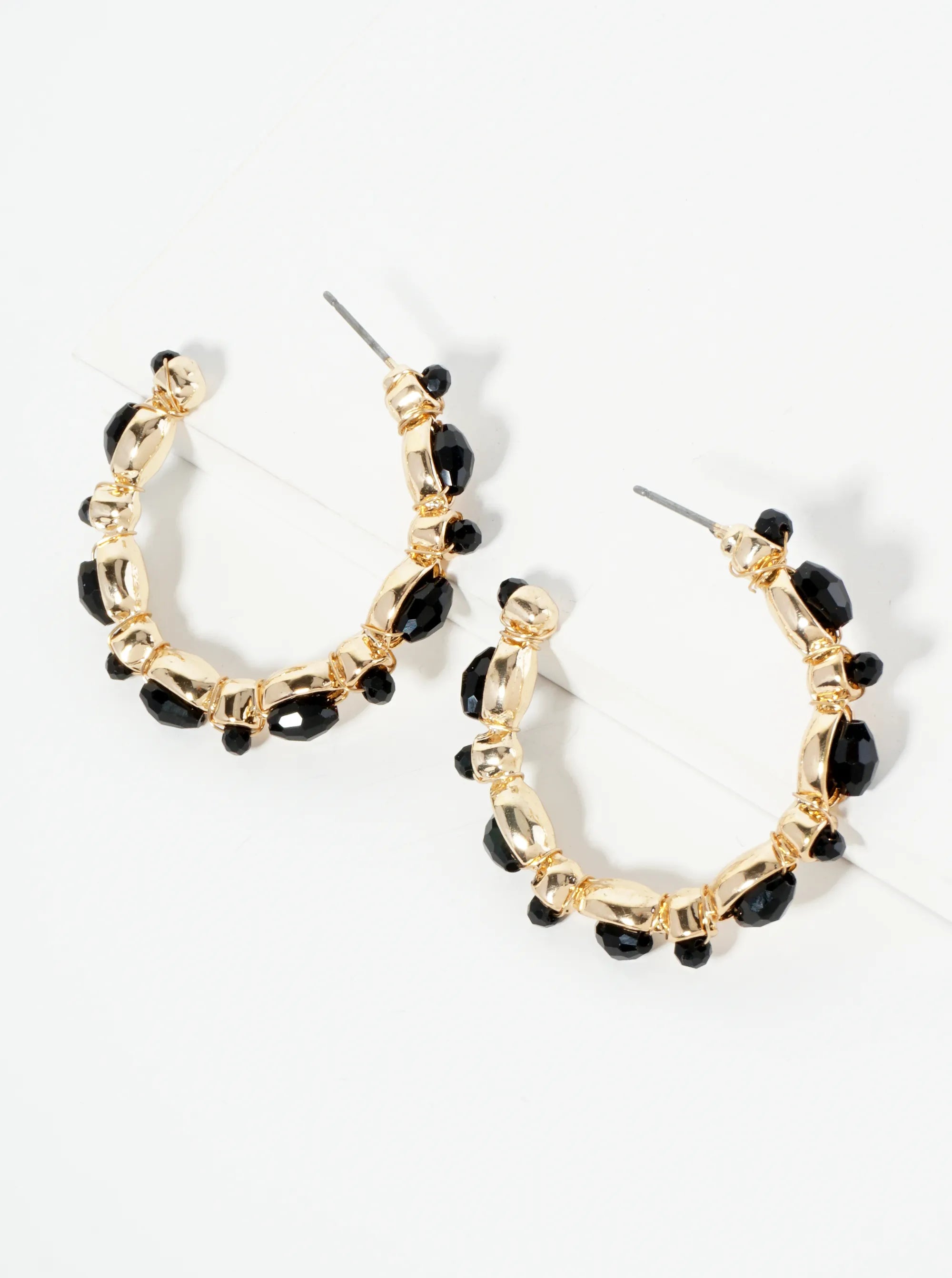 Glass Beads Wired 35mm Open Hoop Earrings