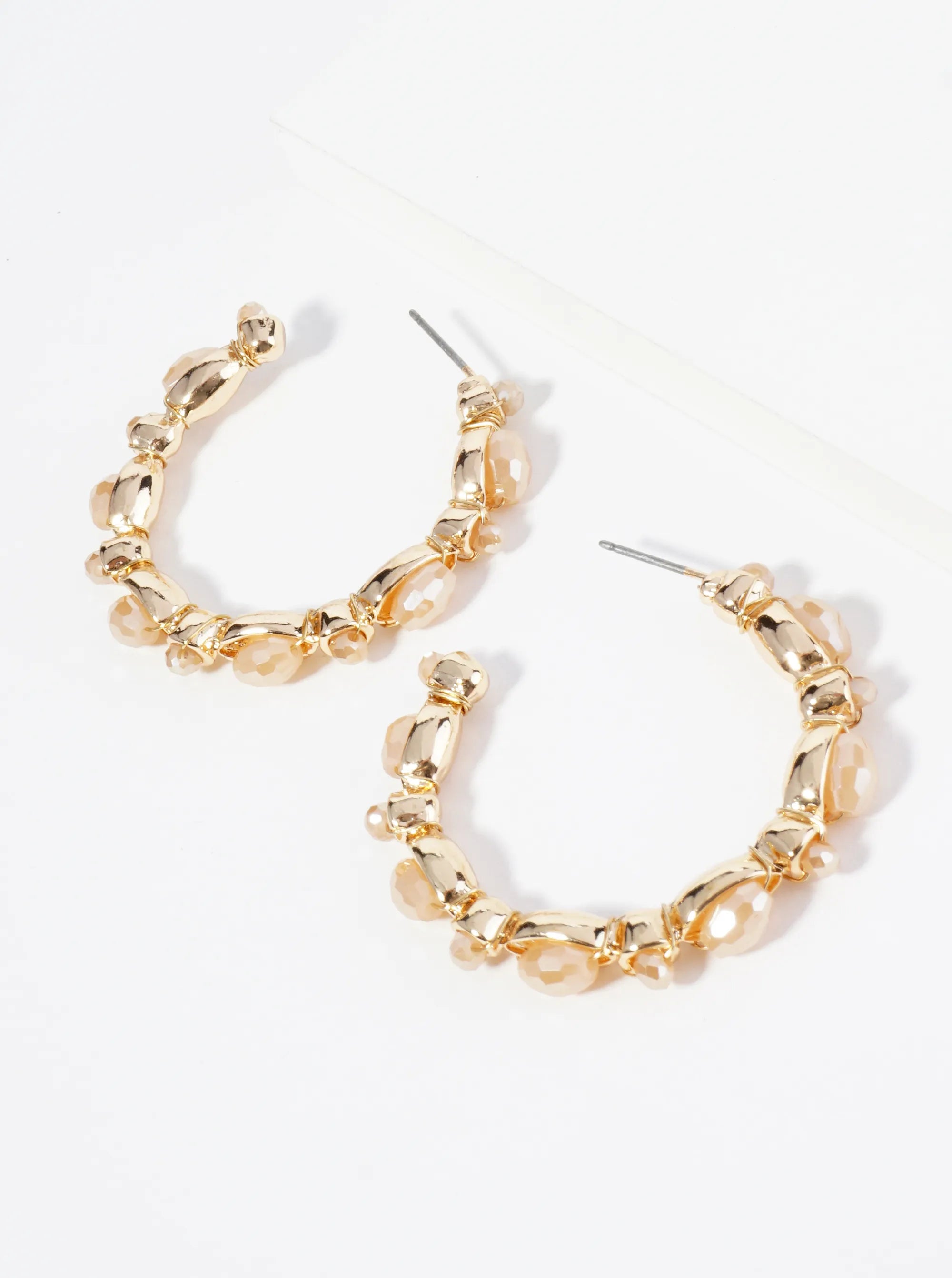 Glass Beads Wired 35mm Open Hoop Earrings