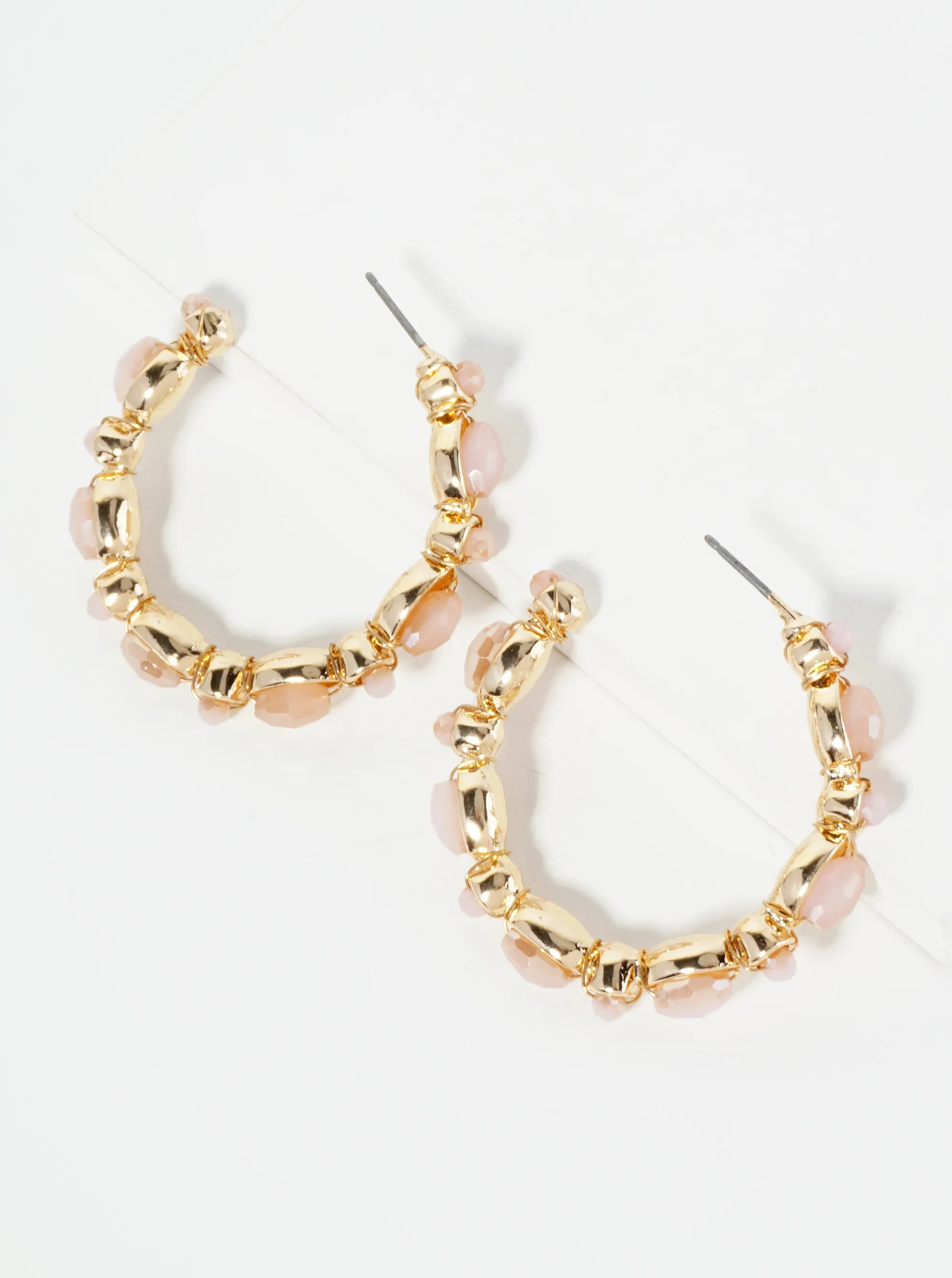 Glass Beads Wired 35mm Open Hoop Earrings