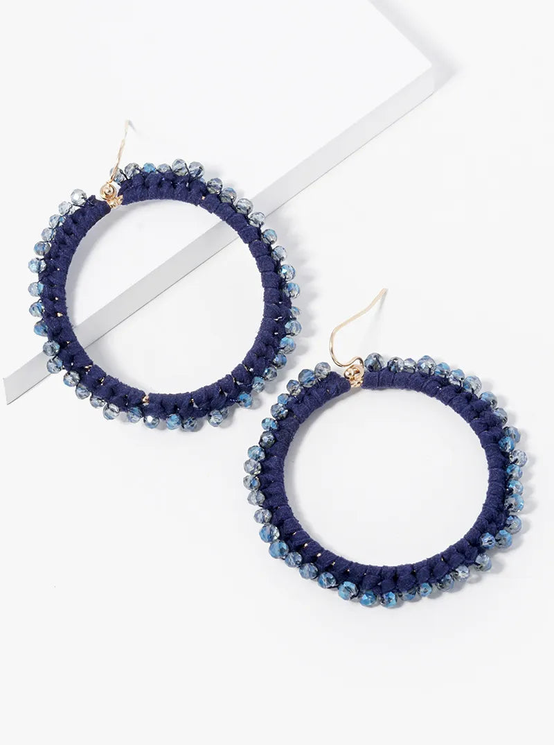 Glass Beads Wired Suede Circle Dangle Drop Earrings