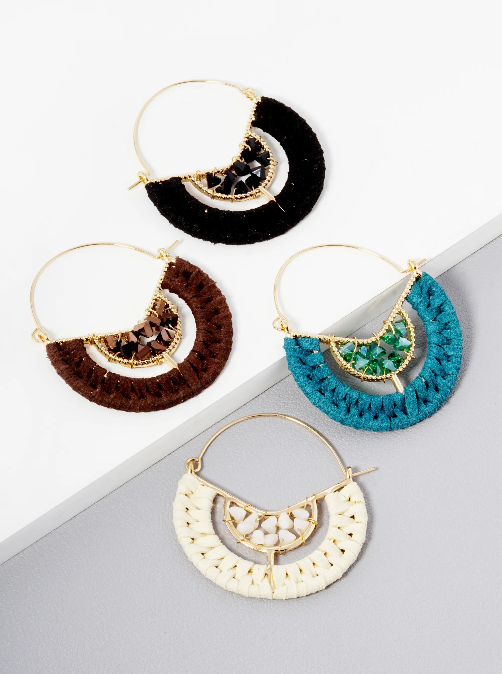 Glass Beads Wired Suede Wrapped Earrings
