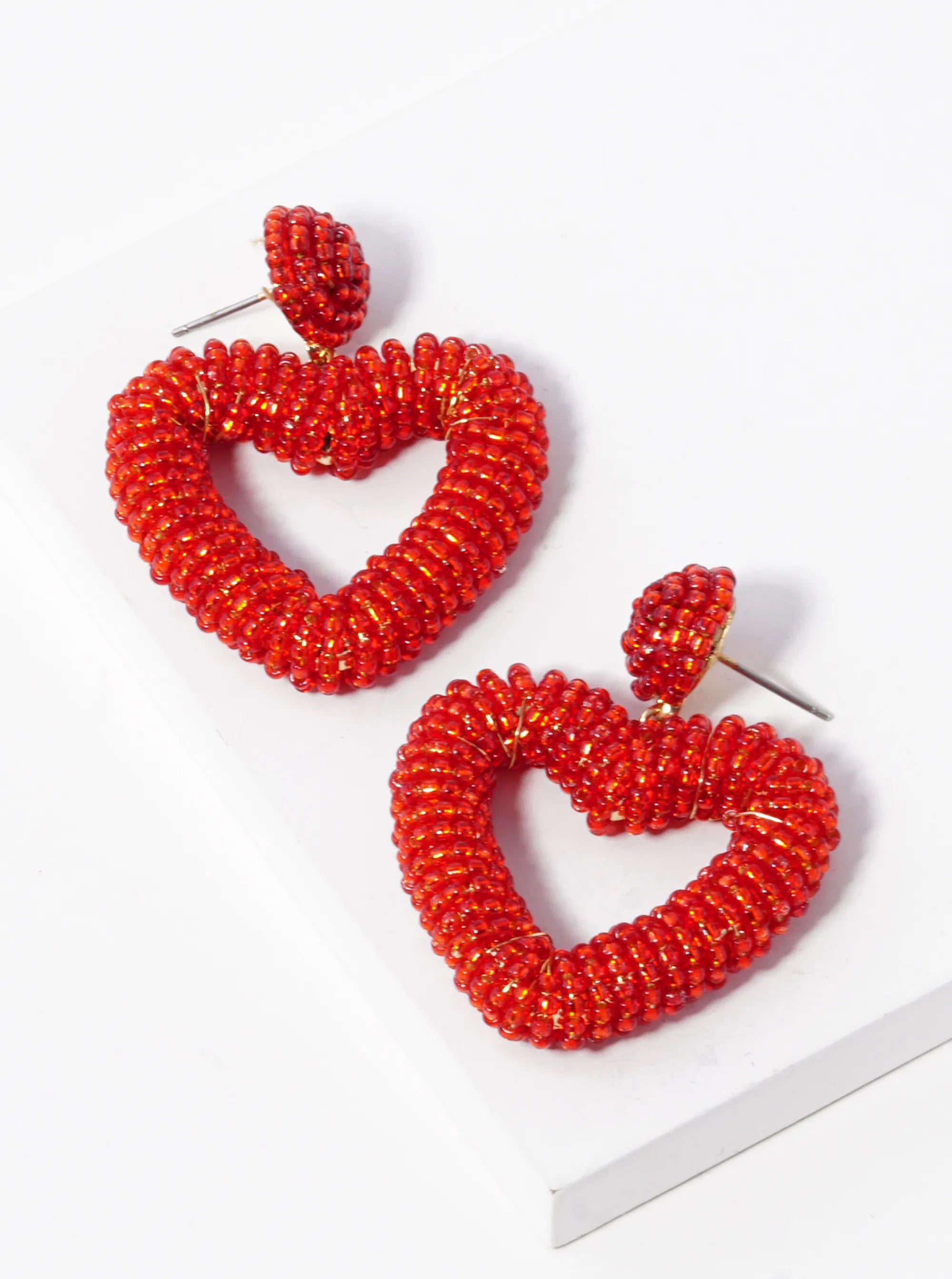 Glass Beads Wired Wrapped Heart Drop Earrings