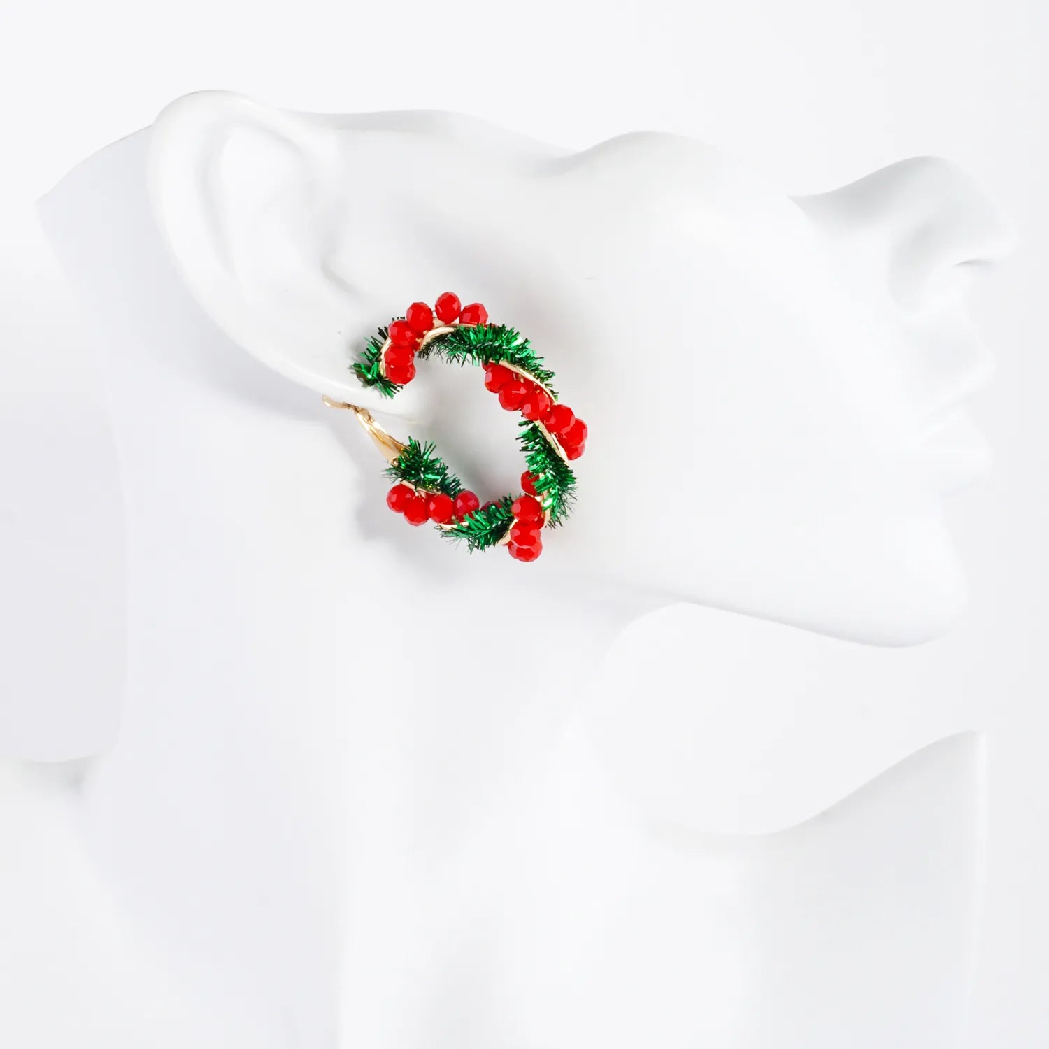 Glass Beads Wrapped 35mm Omega-Back Christmas Hoop Earrings