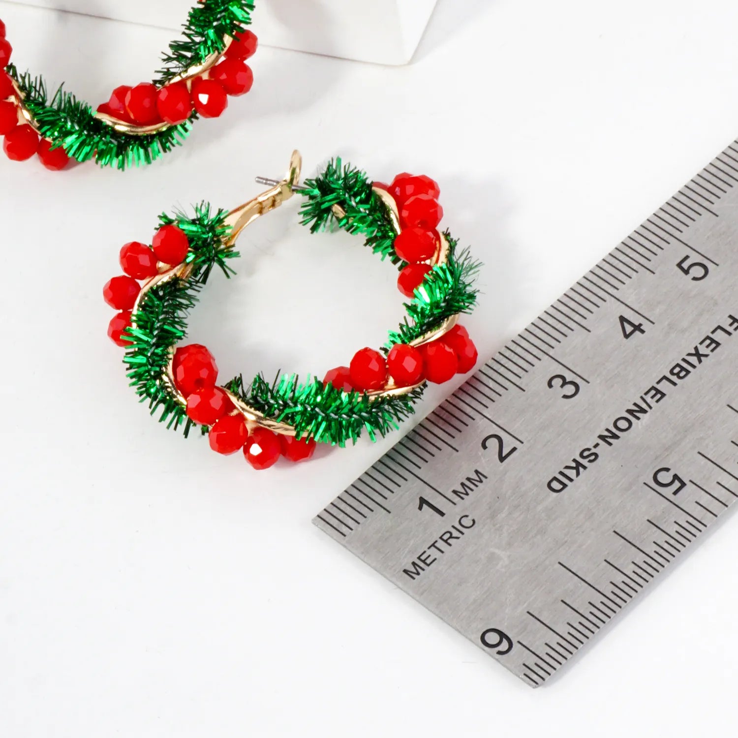 Glass Beads Wrapped 35mm Omega-Back Christmas Hoop Earrings