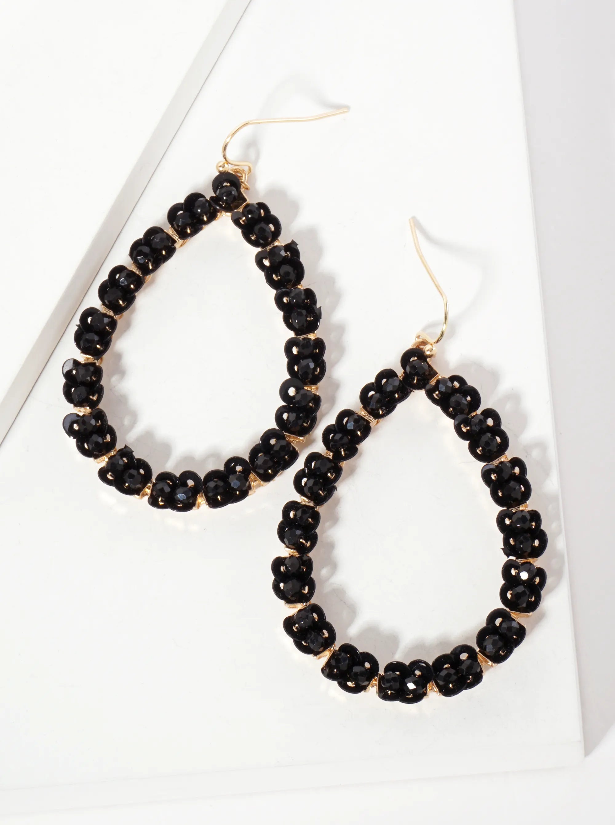Glass-Beads And Sequins Surrounding Teardrop Dangle Earrings