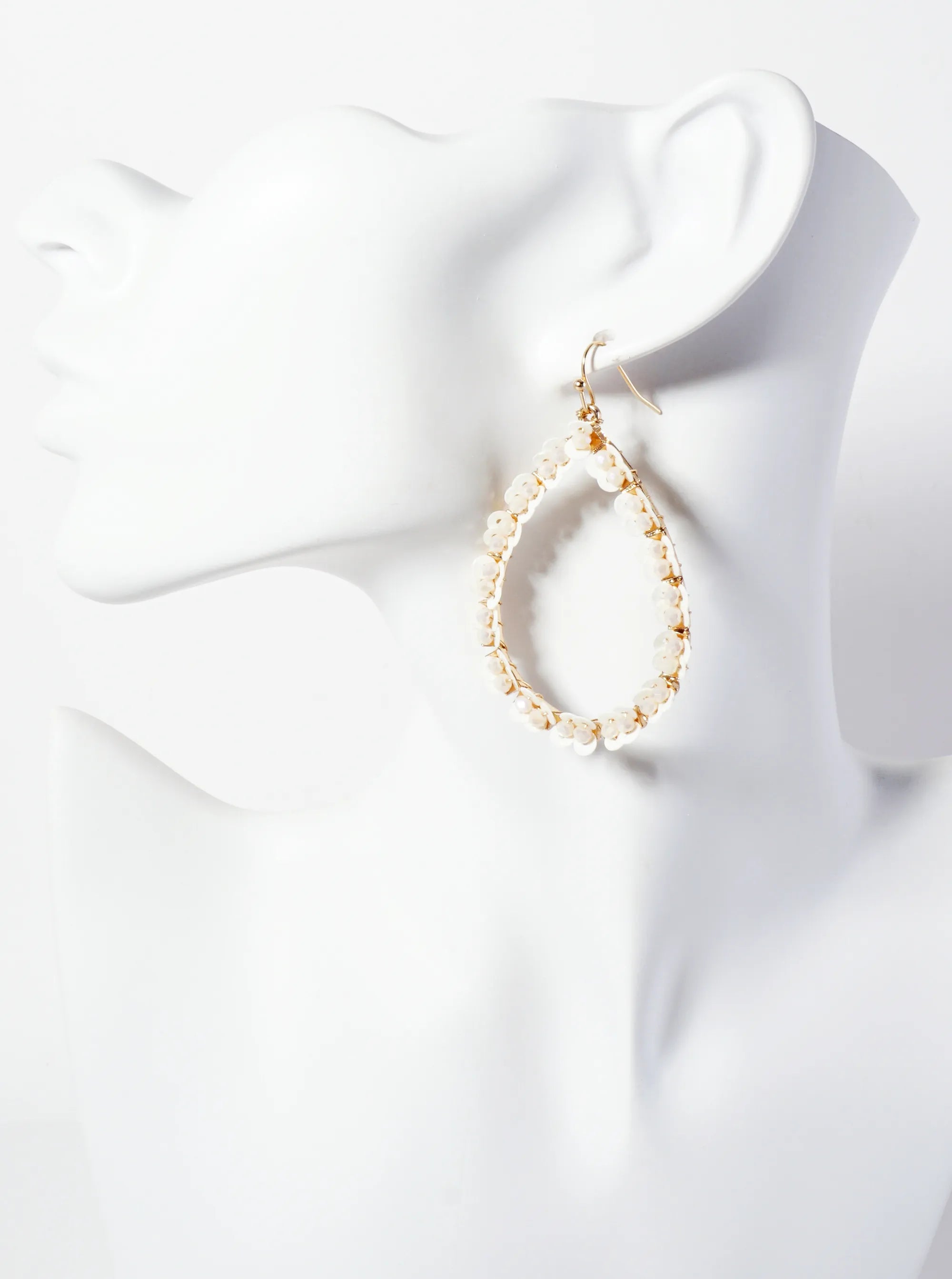Glass-Beads And Sequins Surrounding Teardrop Dangle Earrings