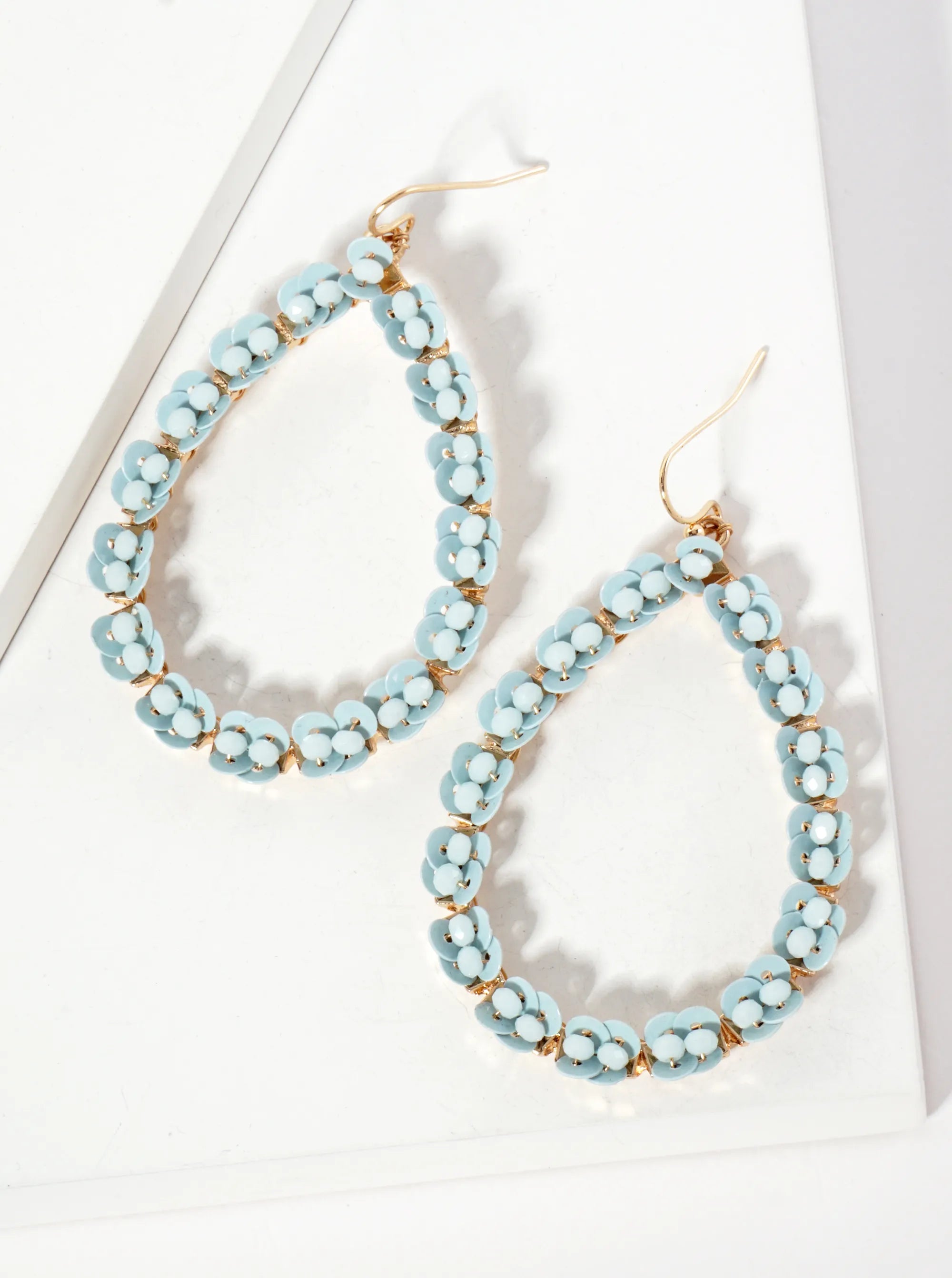Glass-Beads And Sequins Surrounding Teardrop Dangle Earrings