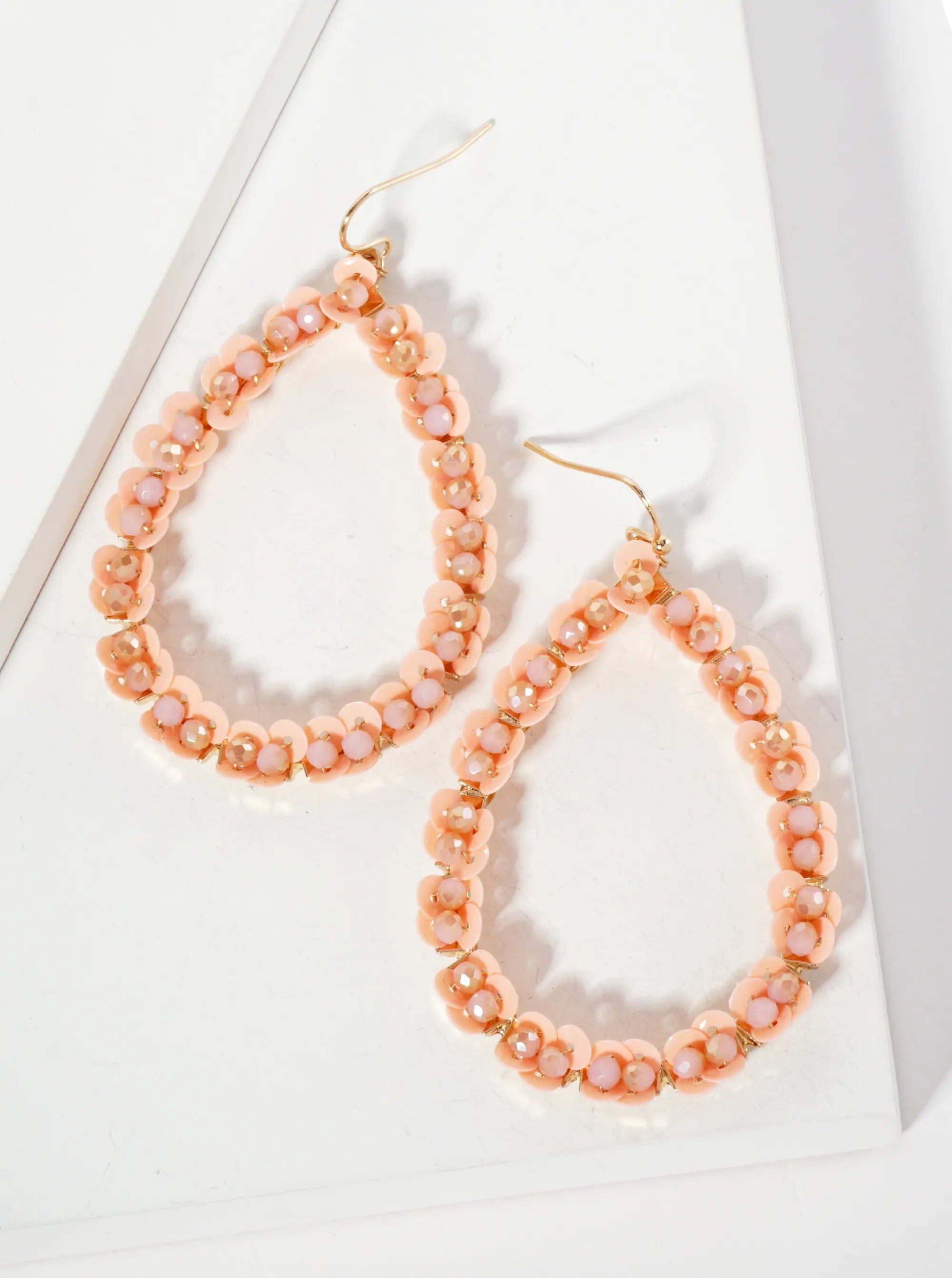 Glass-Beads And Sequins Surrounding Teardrop Dangle Earrings