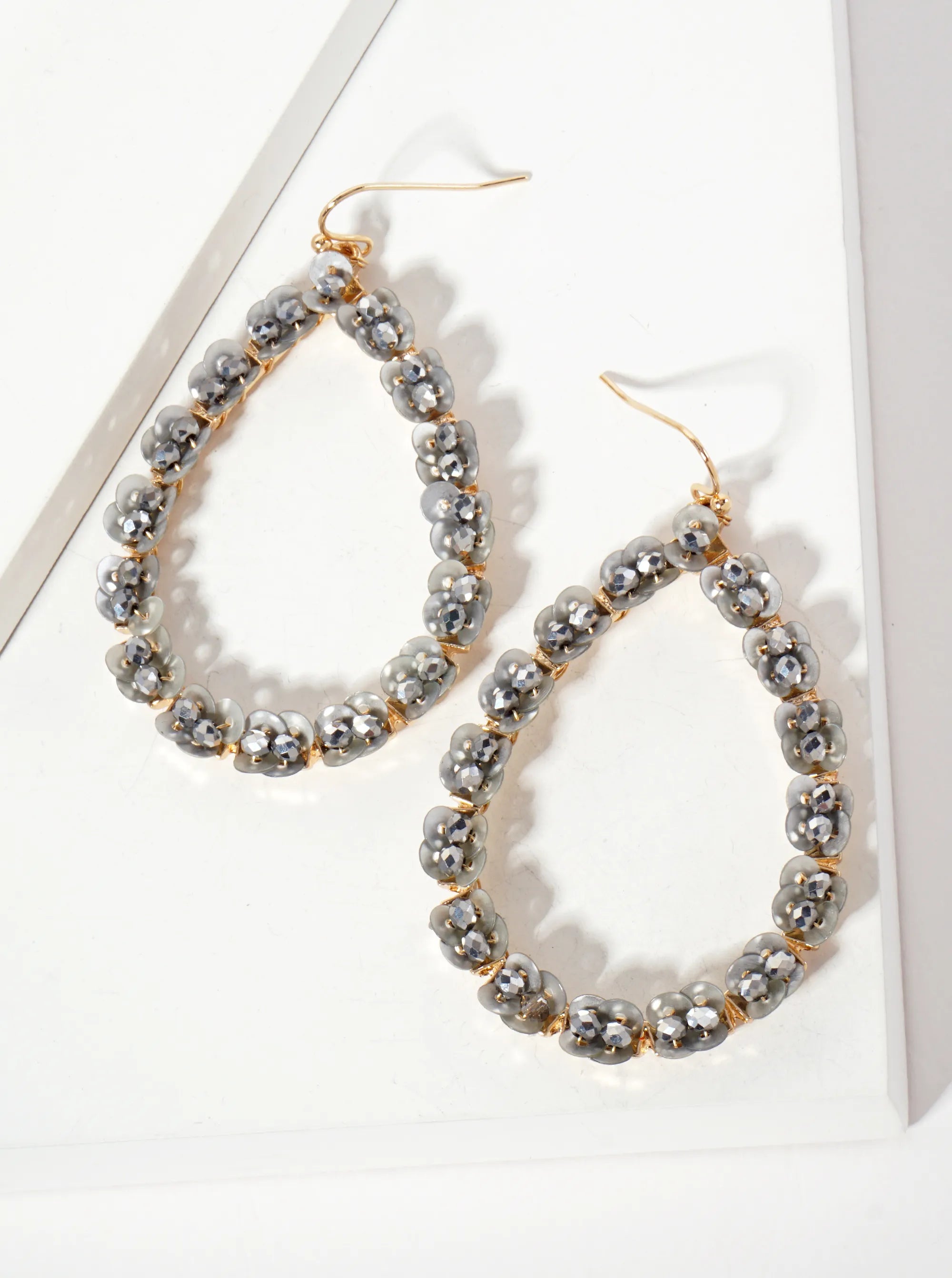 Glass-Beads And Sequins Surrounding Teardrop Dangle Earrings
