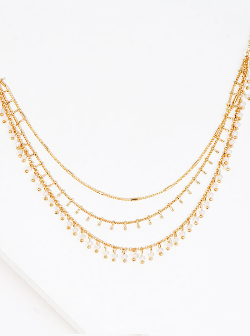 Glass Bead Drop Delicate Chain Layered Necklace