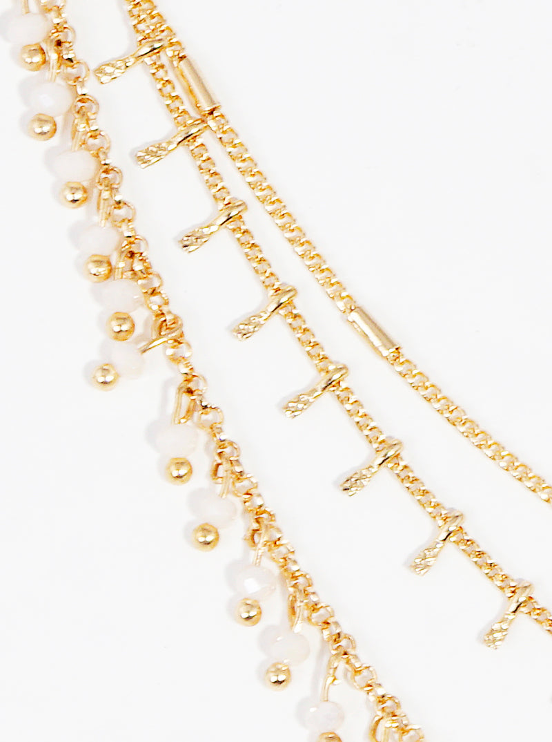 Glass Bead Drop Delicate Chain Layered Necklace