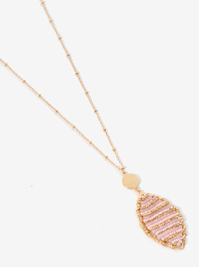 Glass Beaded Moroccan Shaped Pendant Long Necklace