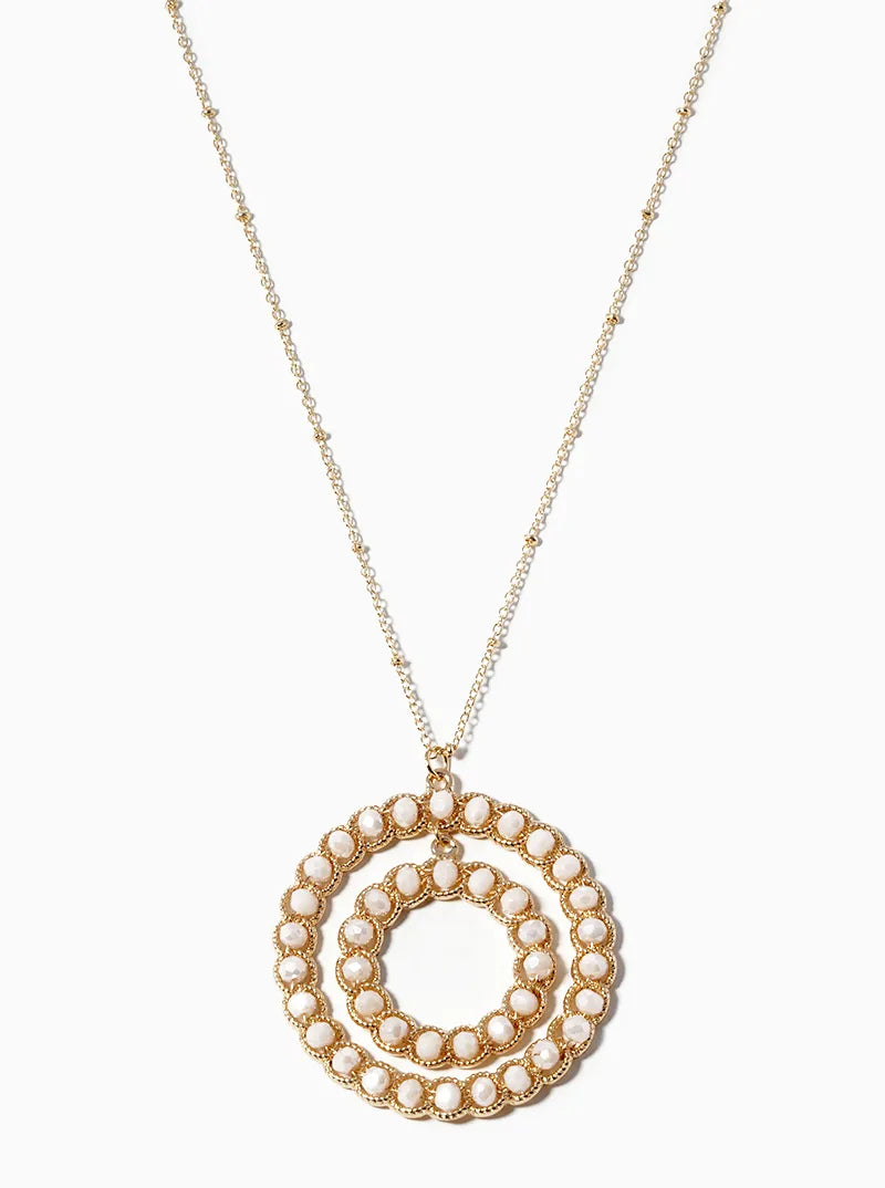 Glass Beaded Double Circle Pendant Long Necklace