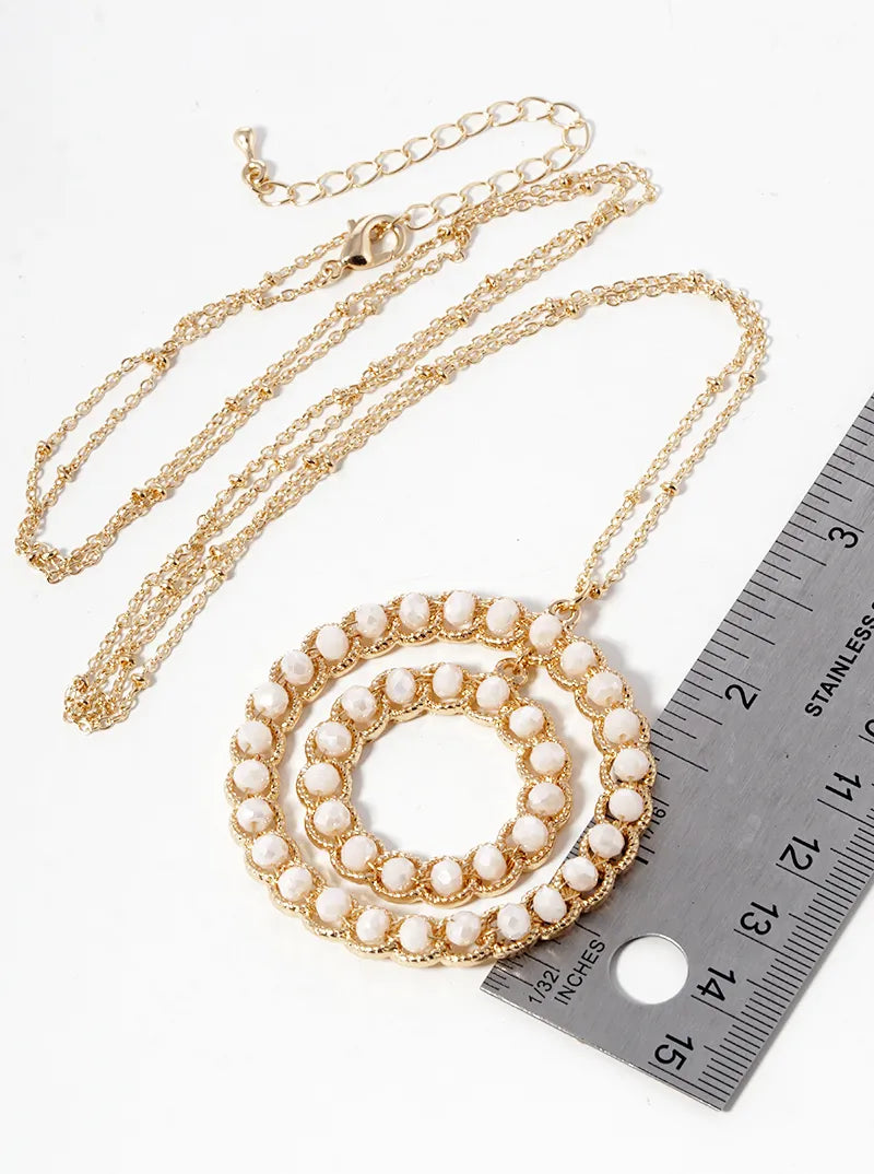 Glass Beaded Double Circle Pendant Long Necklace