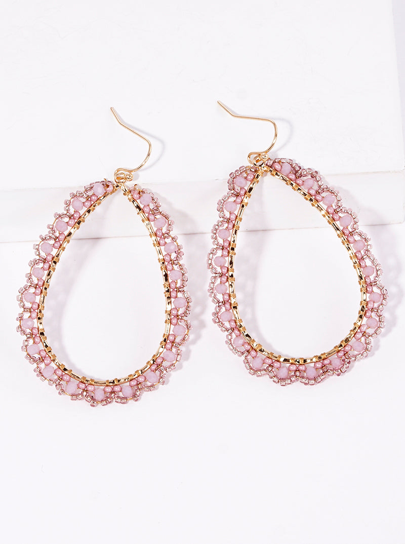Glass Beaded Teardrop Dangle Drop Earrings