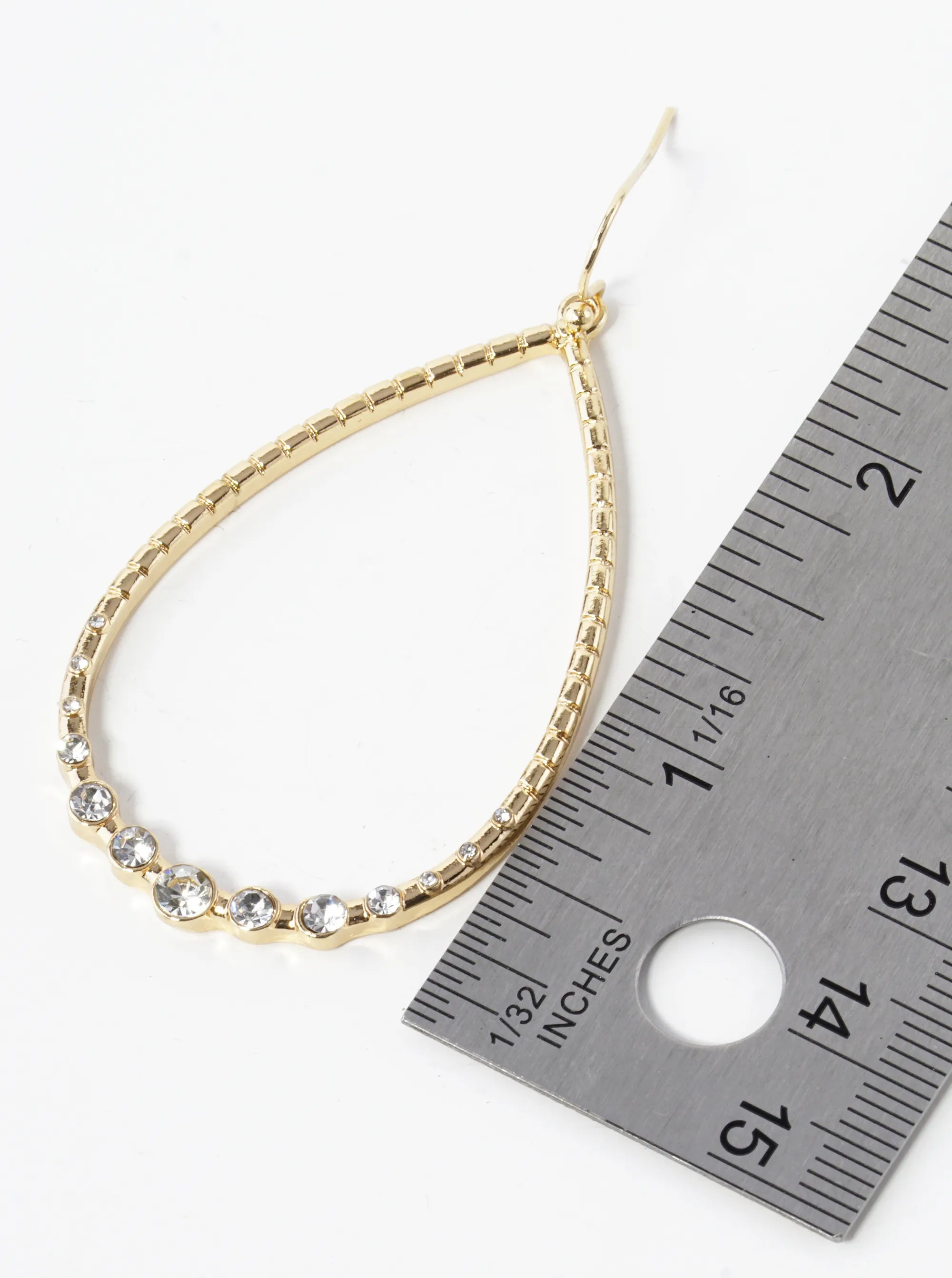 Graduated Crystal Stone Studded Textured Metal Teardrop Dangle Earrings