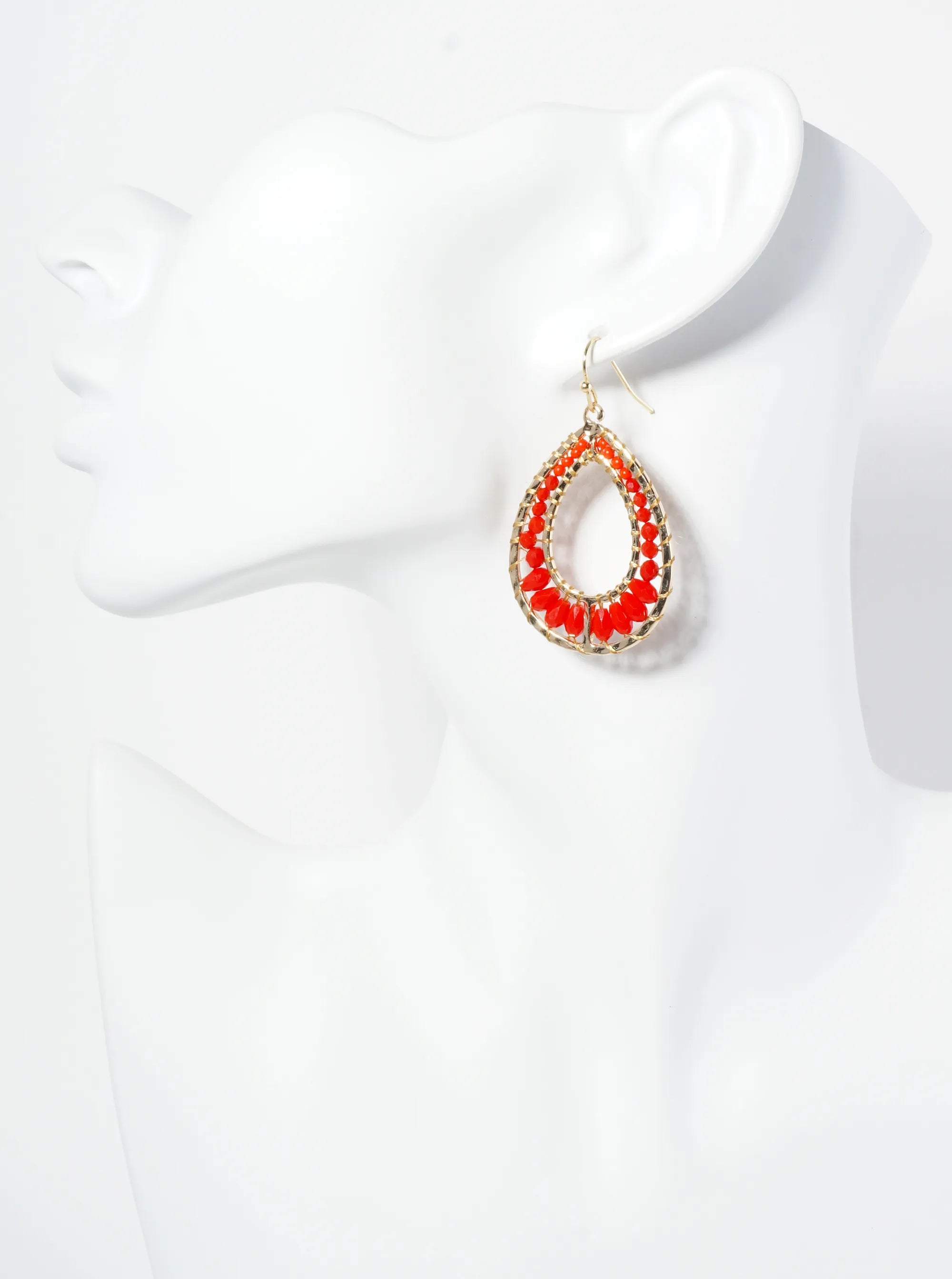 Graduated Glass Beaded Cutout Teardrop Dangle Earrings