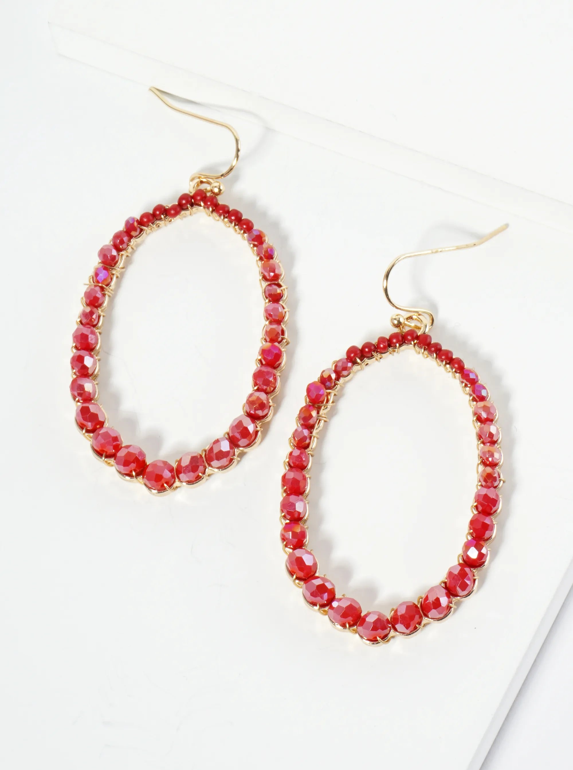 Graduated Glass Beaded Long Hexagon Dangle Drop Earrings
