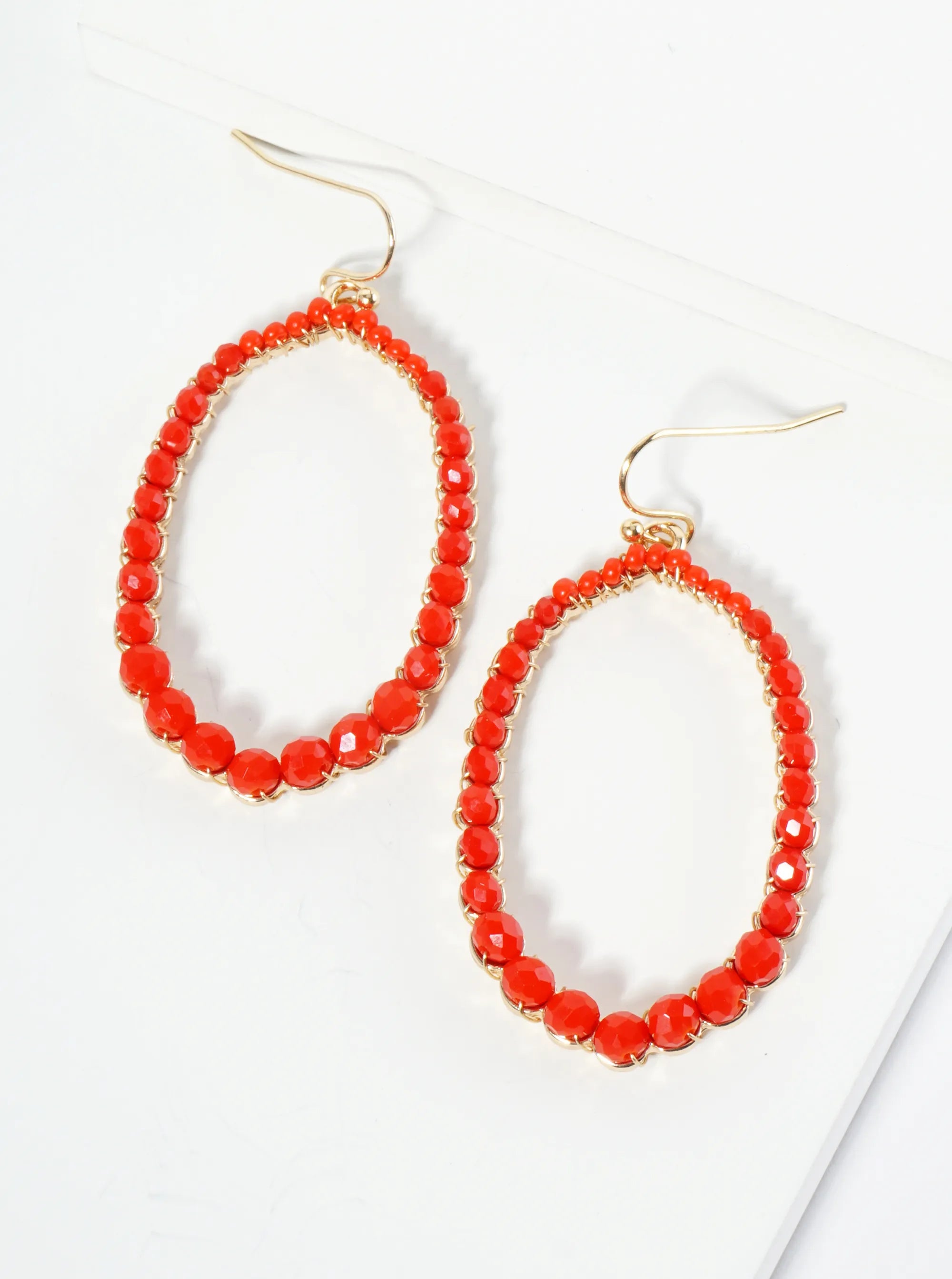 Graduated Glass Beaded Long Hexagon Dangle Drop Earrings