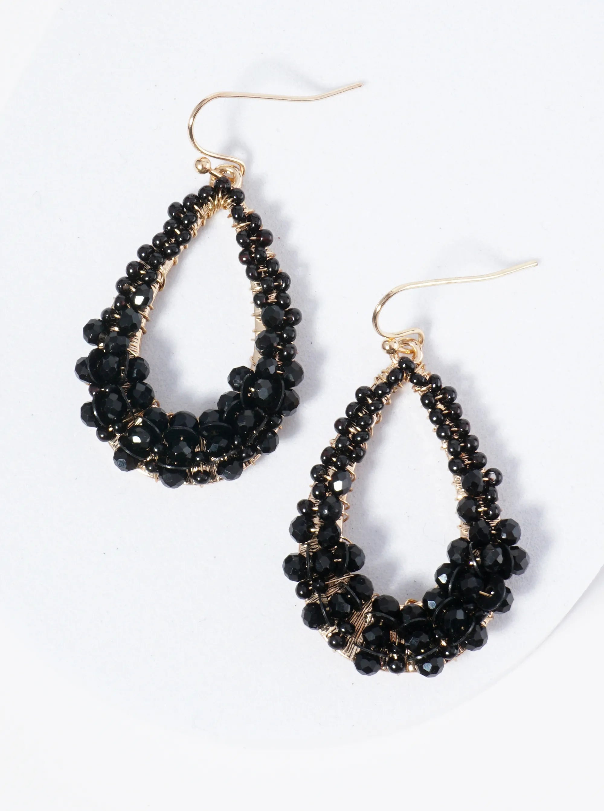 Graduated Glass Beads Wire Wrapped Teardrop Dangle Earrings