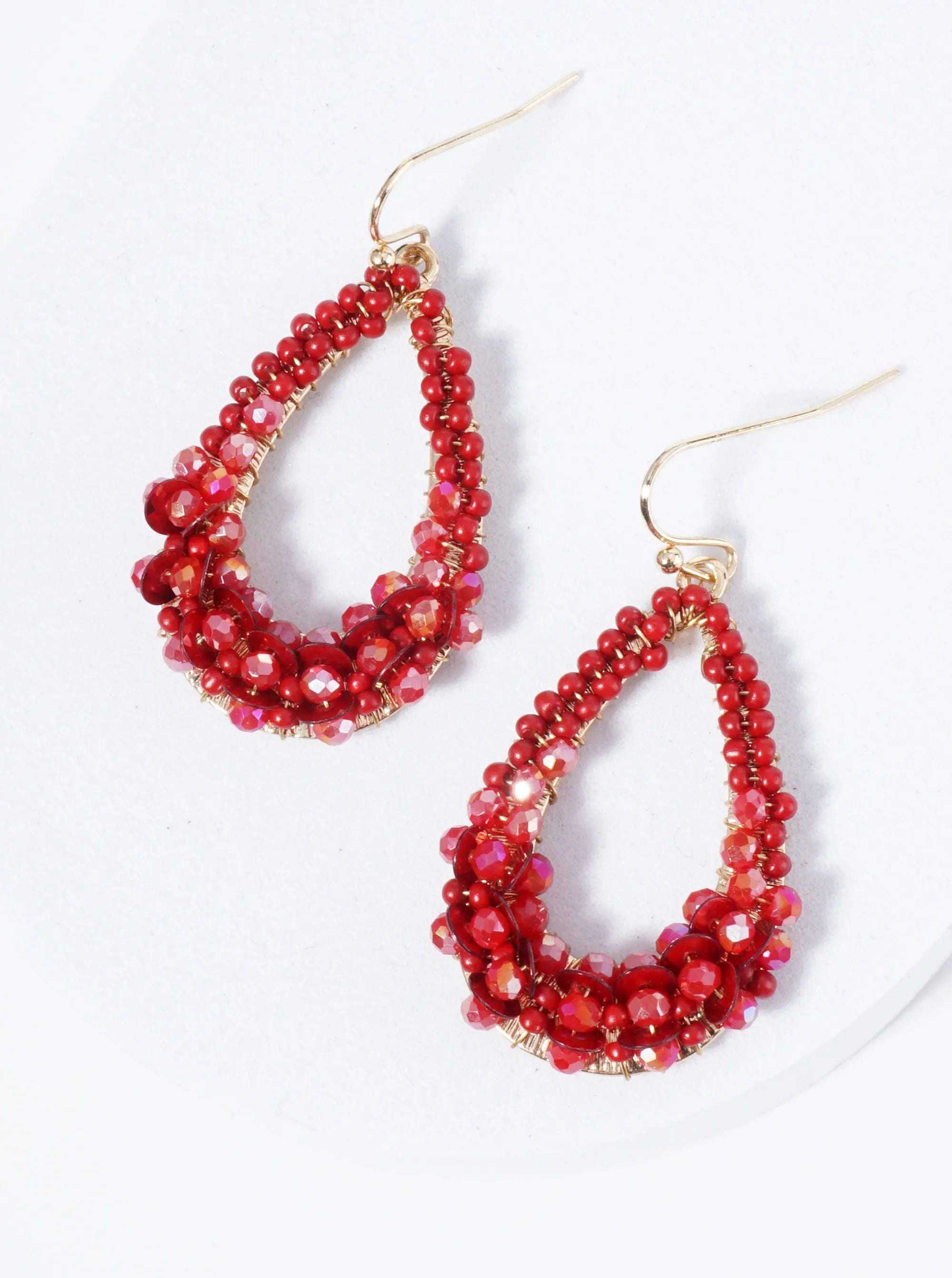 Graduated Glass Beads Wire Wrapped Teardrop Dangle Earrings