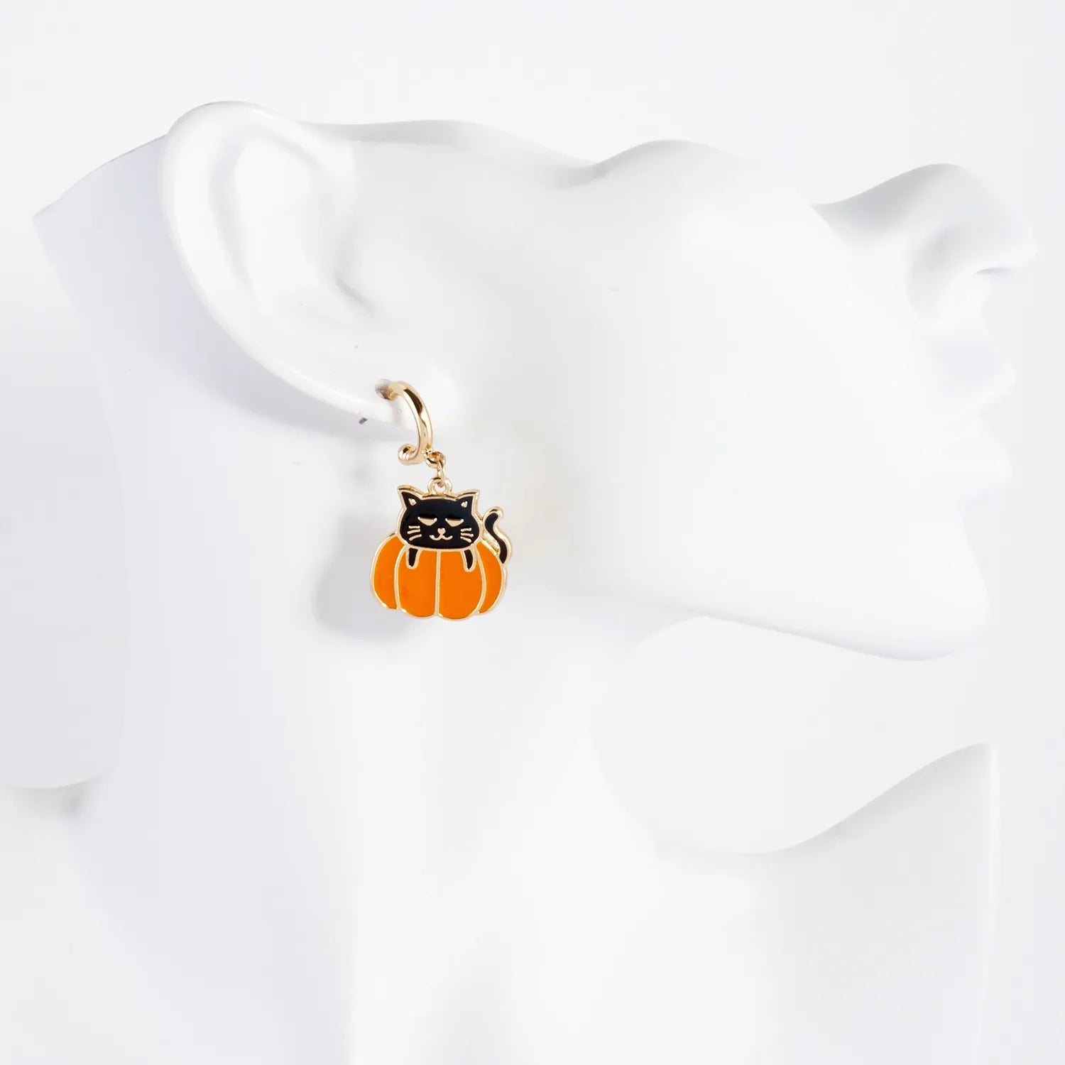 Halloween Cat-on-Pumpkin Cute Dangle Earrings