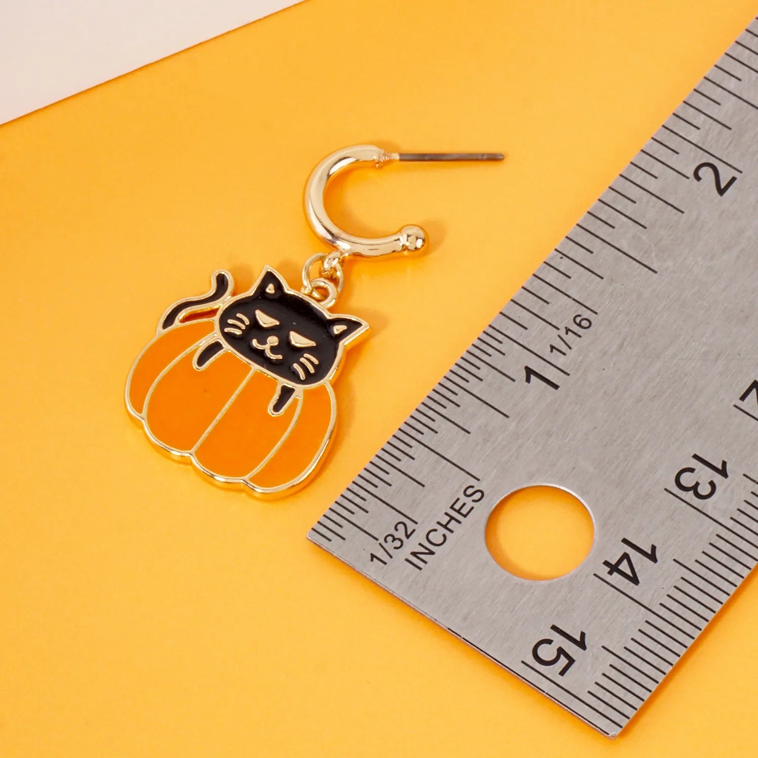 Halloween Cat-on-Pumpkin Cute Dangle Earrings