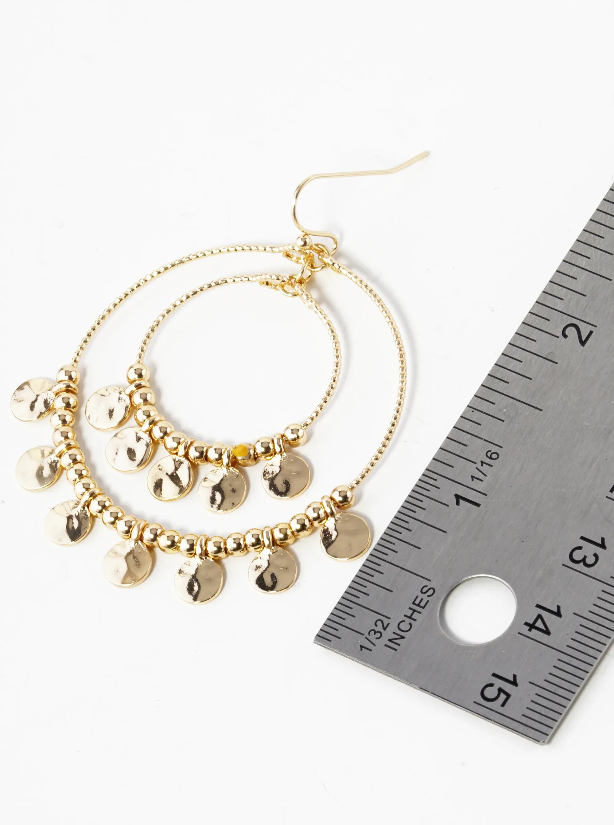 Hammered Disc Drop Double Textured Wire Circle Dangle Drop Earrings