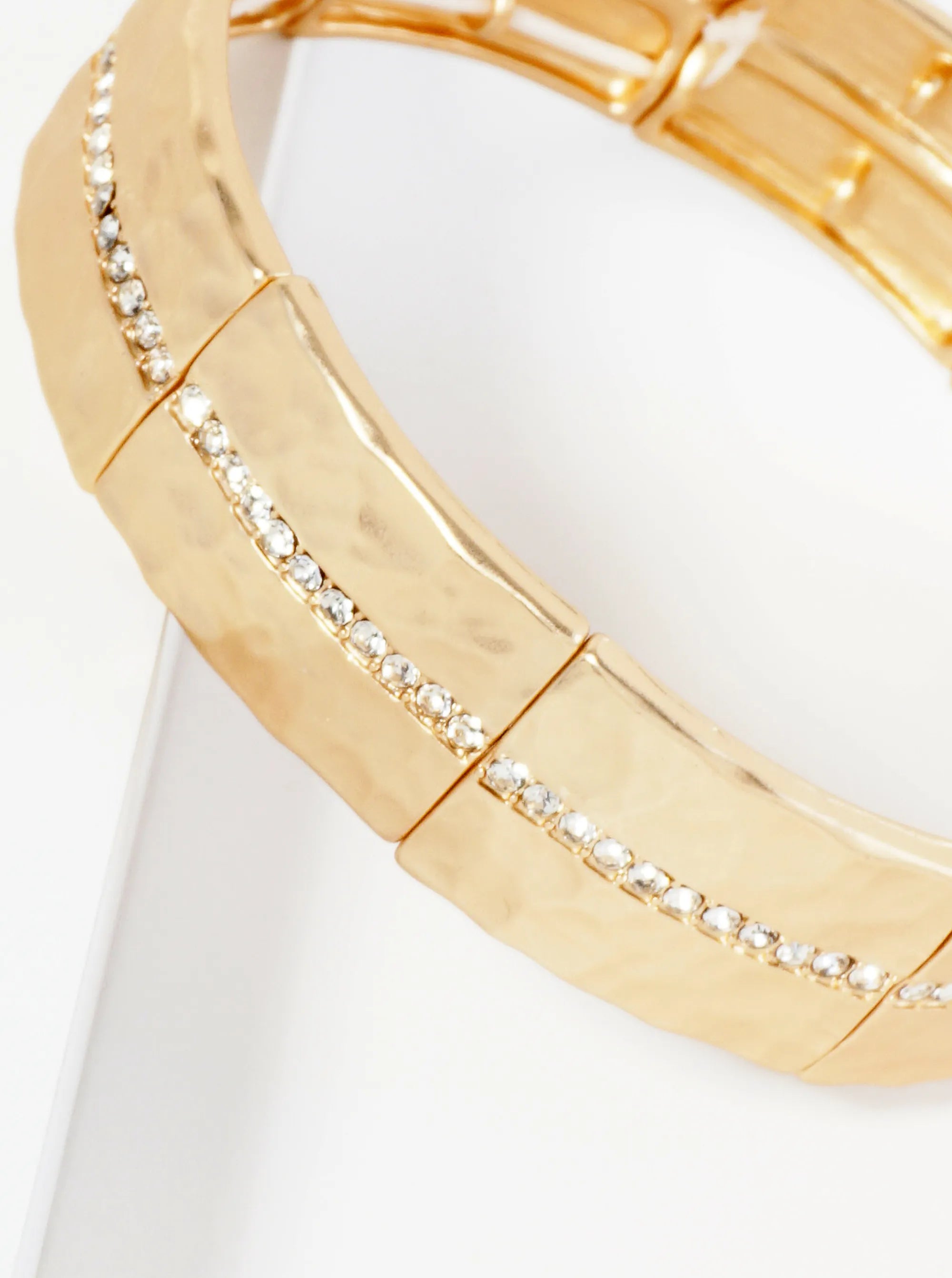 Hammered Metal Crystal Pave Stretch Bracelet
