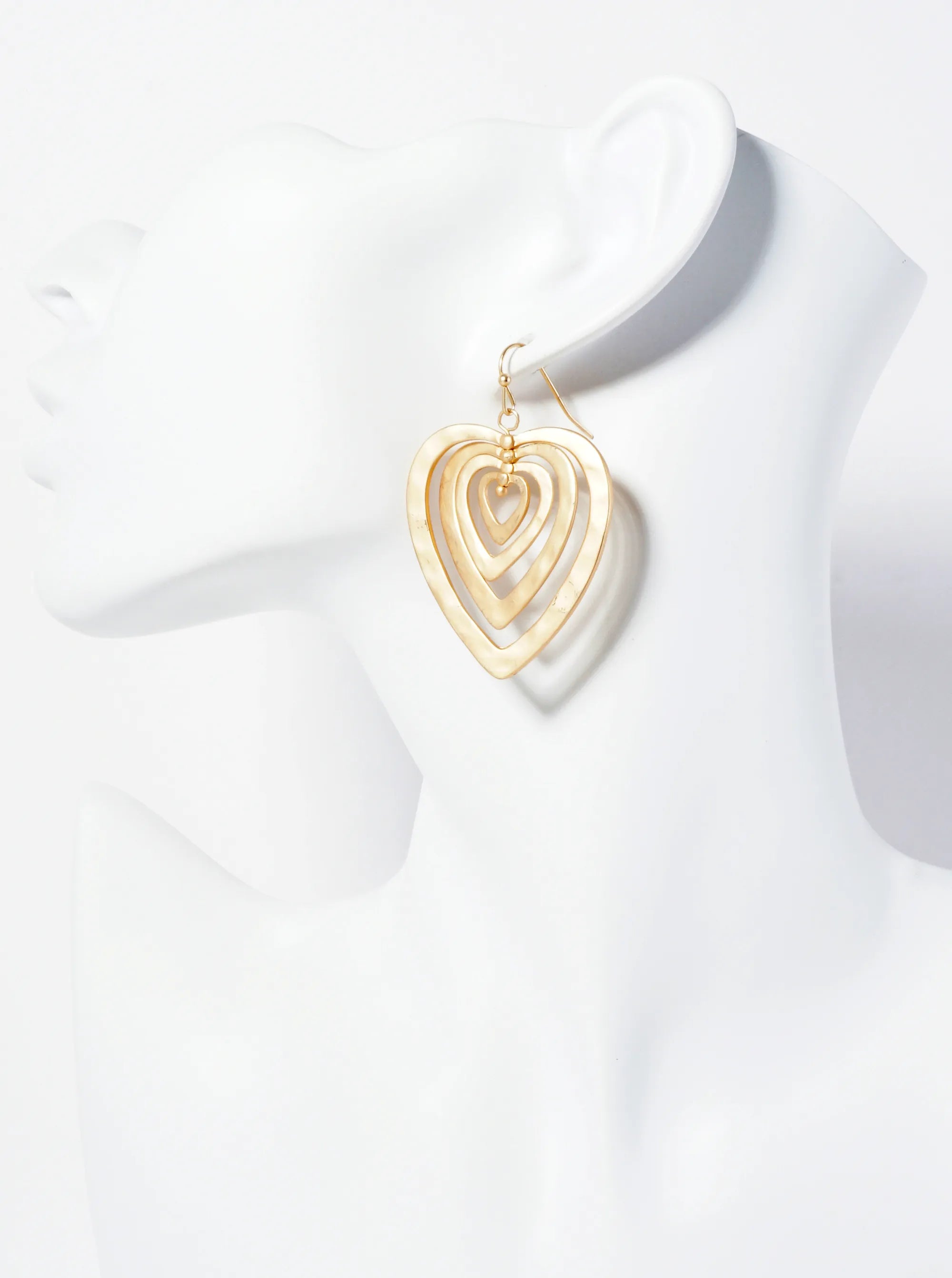Hammered Metal Layered Heart Dangle Earrings